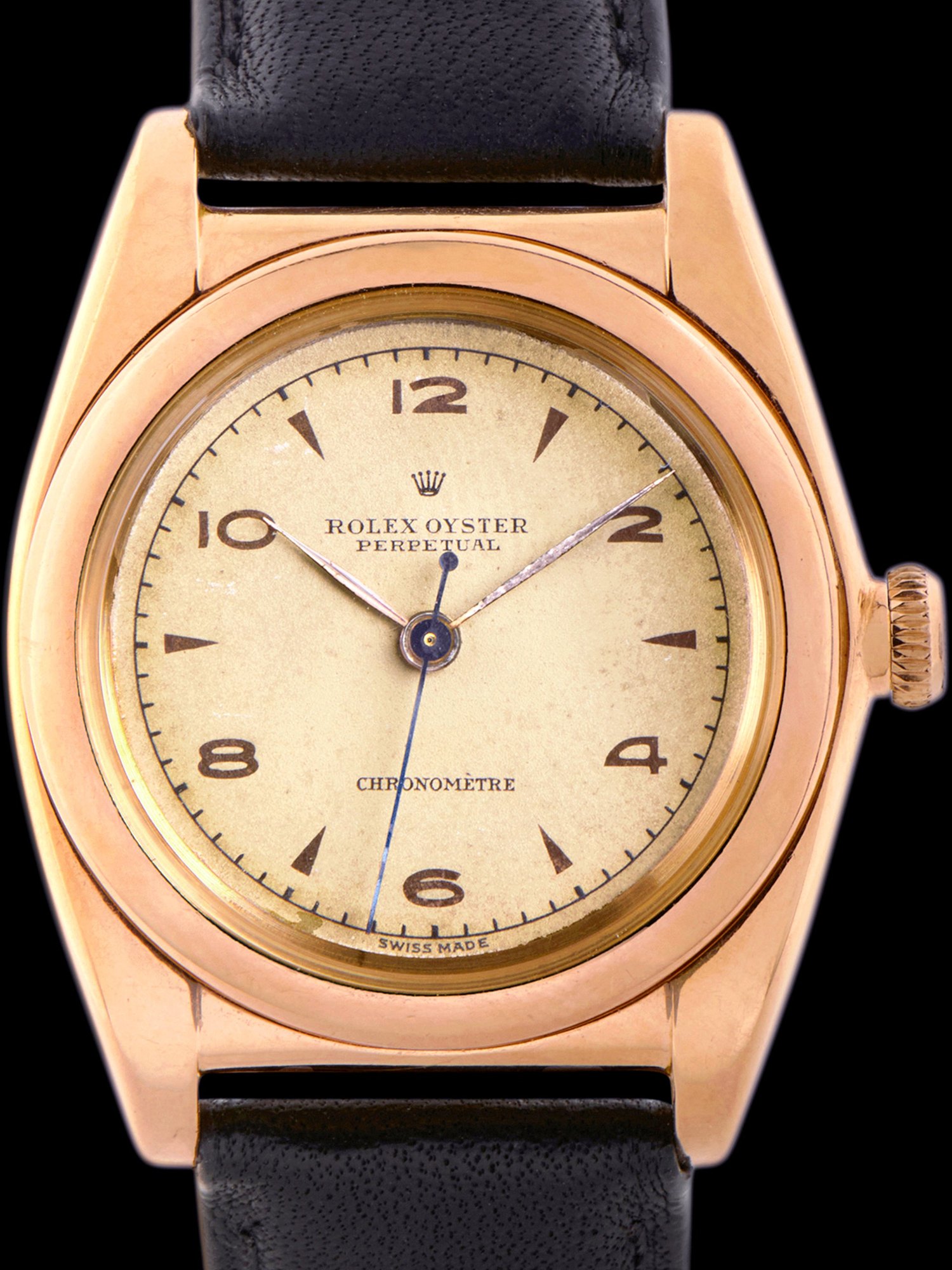 تصویر منبع؛ ساعت مچی Rolex Oyster Perpetual «Bubble Back» رزگلد ۱۸ عیار رفرنس 3131