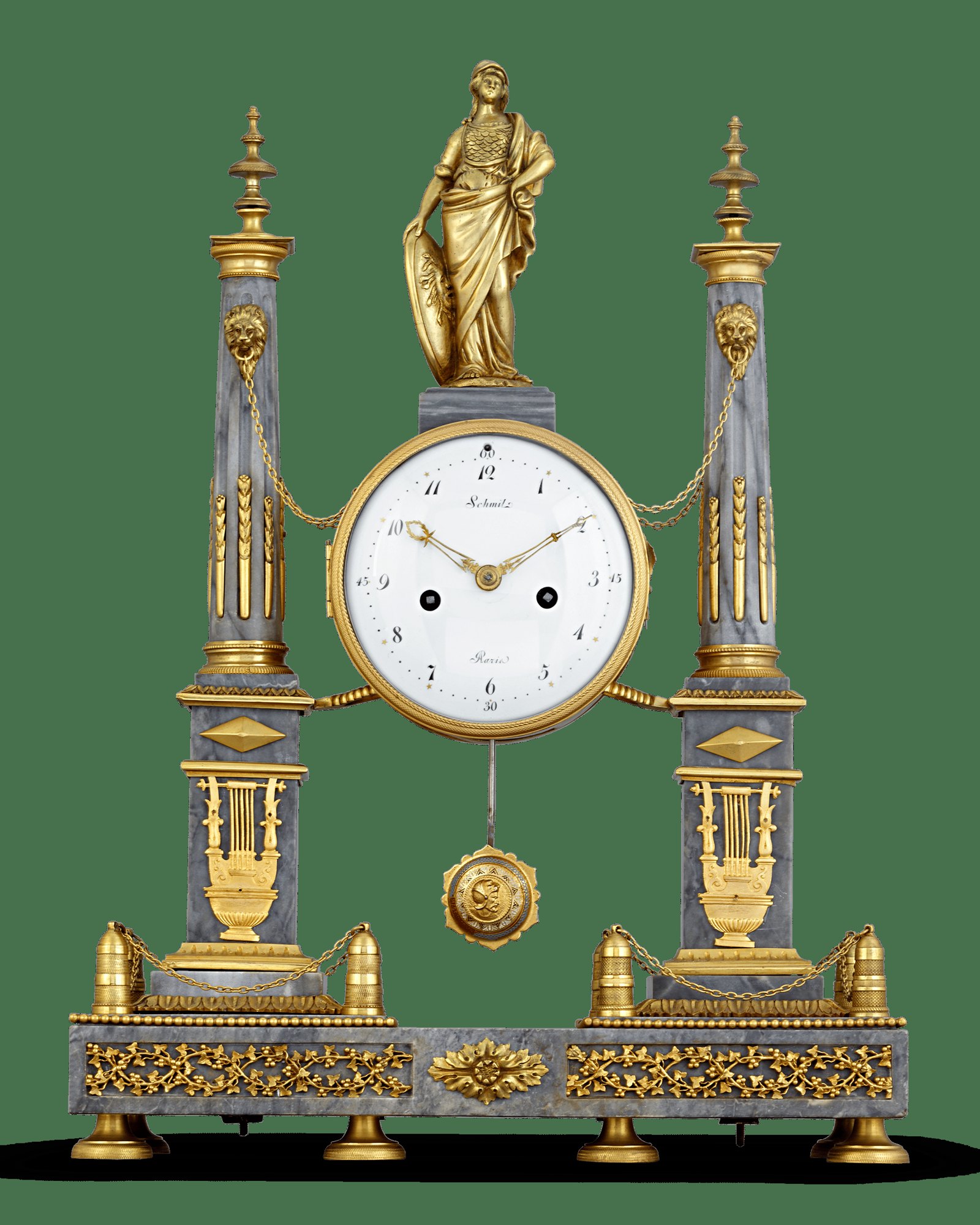 تصویر منبع؛ ساعت شومینهای مرمر و اورمولو به سبک Louis XVI اثر Jean-Nicolas Schmit