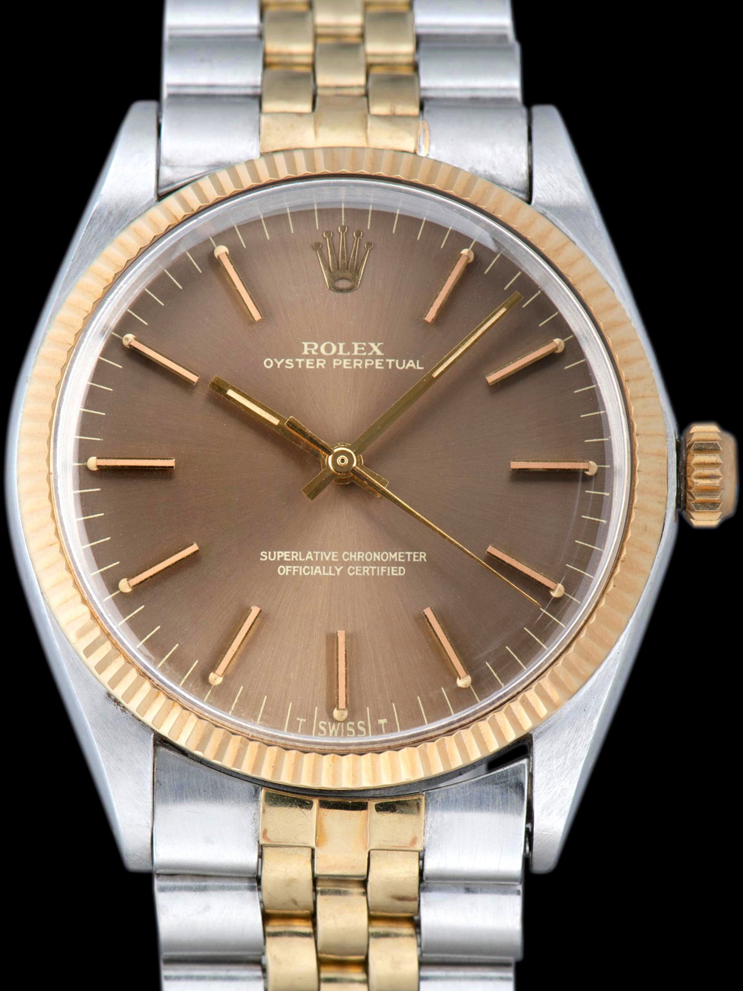 تصویر منبع؛ ساعت مچی Rolex Oyster-Perpetual دو رنگ رفرنس 1005 با صفحه گوست