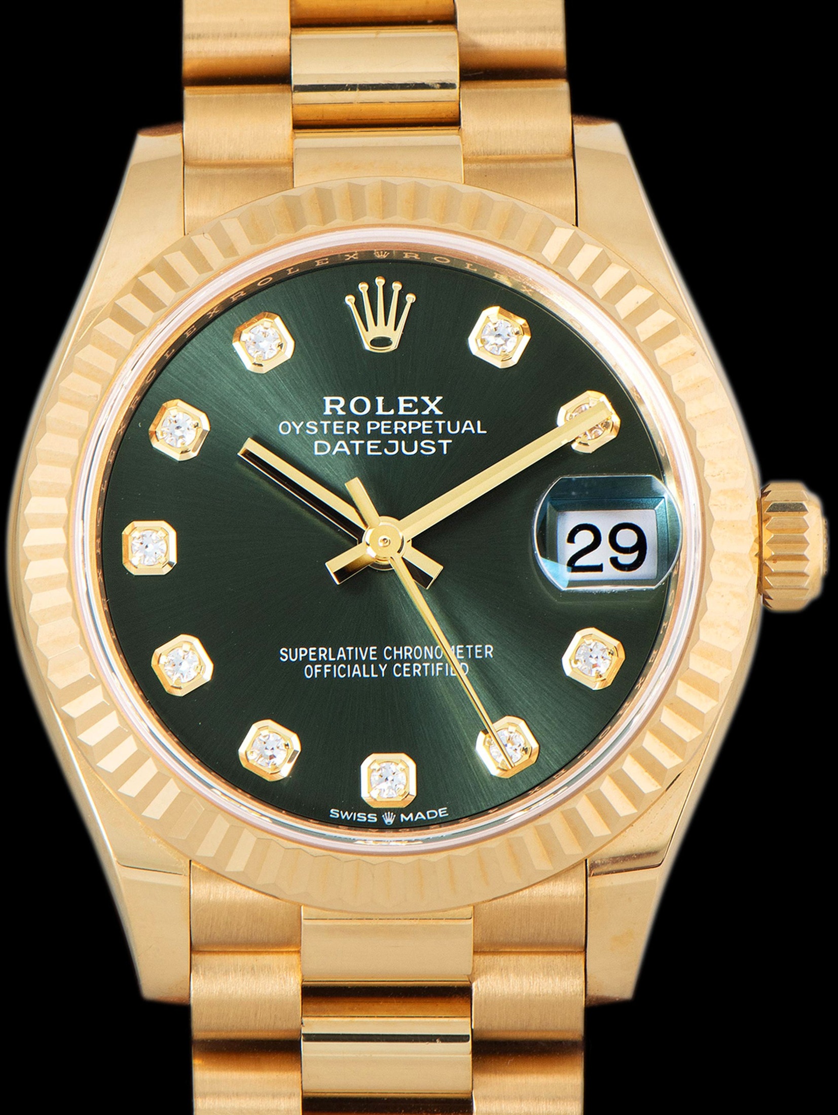 تصویر منبع؛ ساعت زنانه Rolex Datejust 18K YG (Ref. 278278) با صفحه سبز و الماس