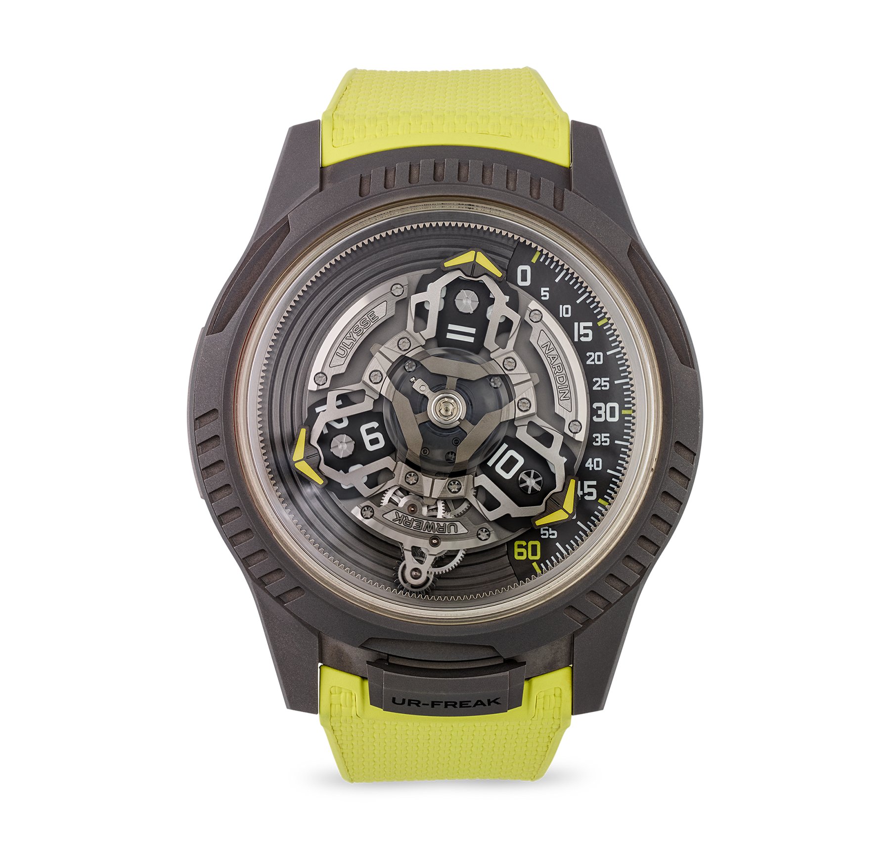 تصویر منبع؛ ساعت مچی تیتانیومی Ulysse Nardin x Urwerk مدل UR-Freak