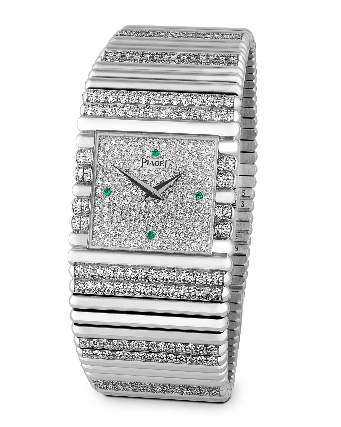 تصویر منبع؛ ساعت مچی طلای سفید Piaget Emperador با الماس و زمرد