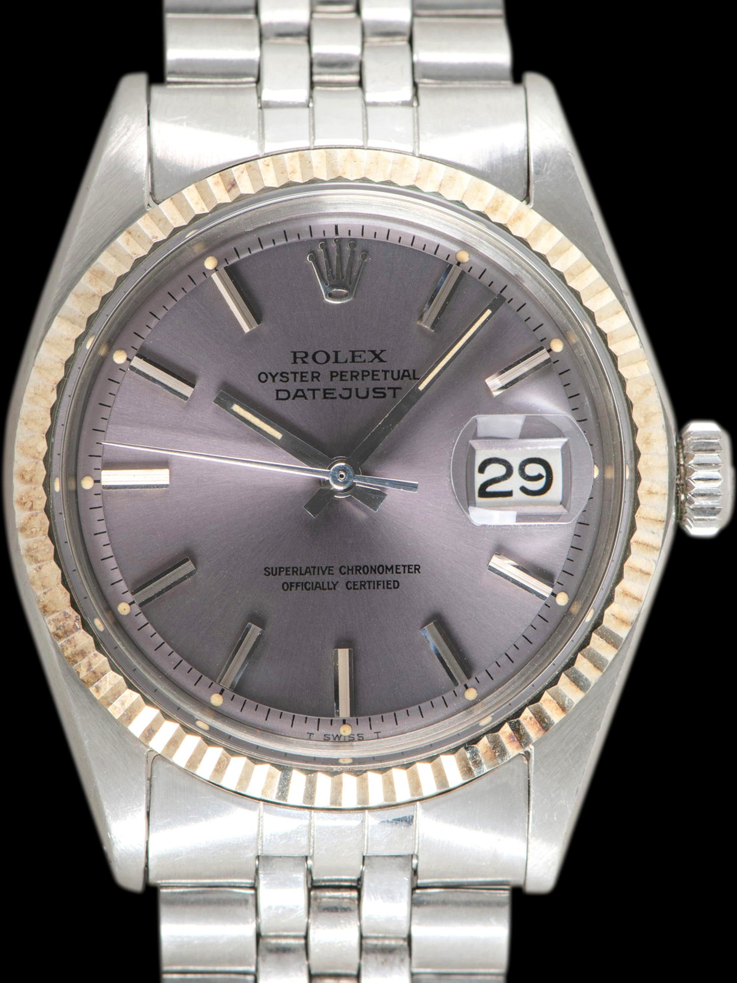 تصویر منبع؛ ساعت مچی Rolex Datejust رفرنس 1601 با صفحه اسطوخودوسی (Lavender)
