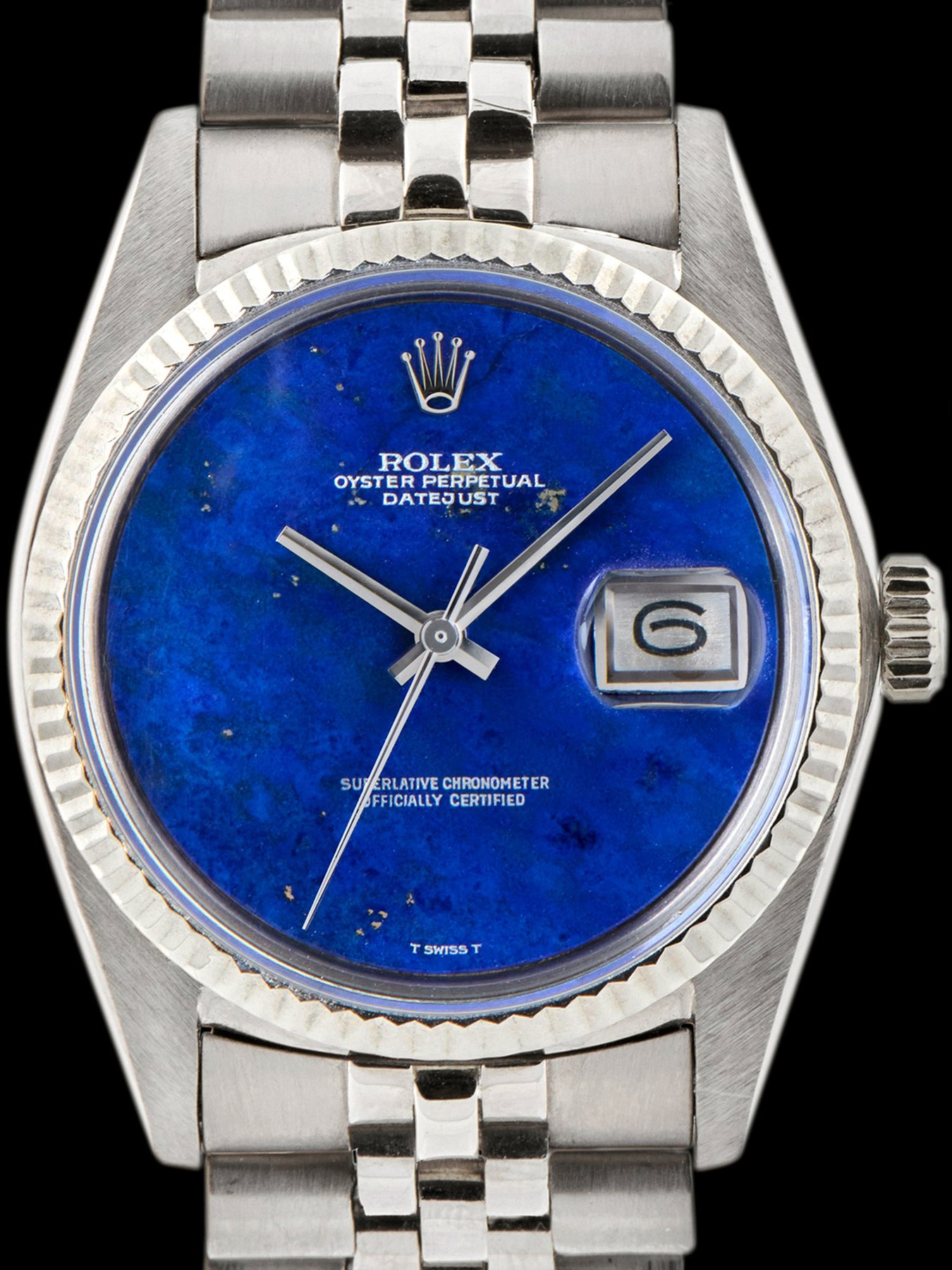 تصویر منبع؛ رولکس Datejust رفرنس 1601، سال ۱۹۷۸، طلای سفید 18K با صفحه سنگ لاجورد
