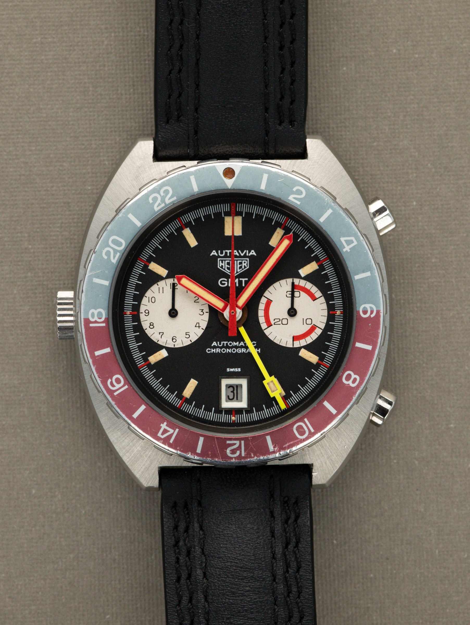 ساعت مچی کرونوگراف Heuer Autavia GMT رفرنس 11630 مدل MK1، اوایل دهه ۱۹۷۰