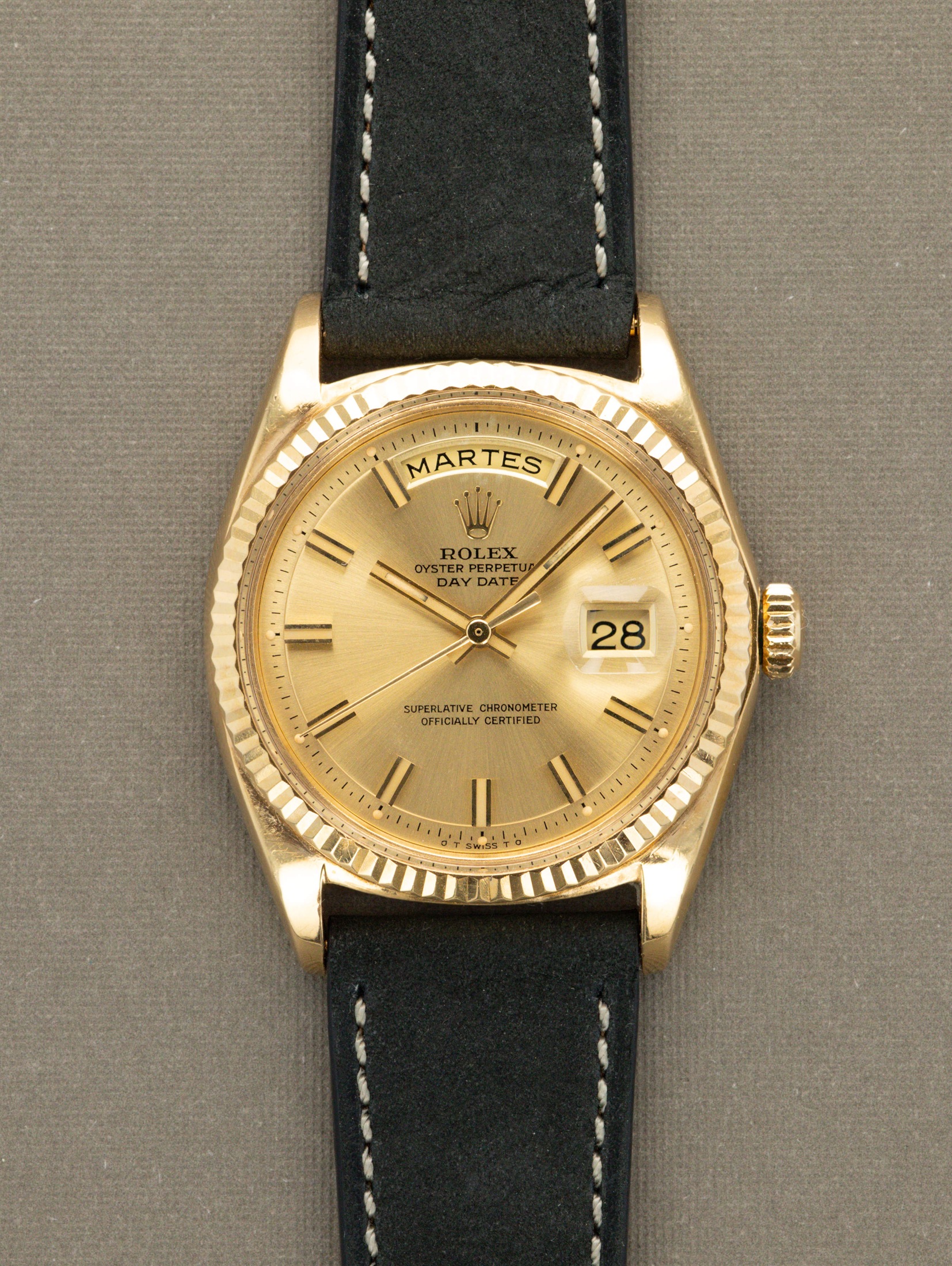 تصویر منبع؛ ساعت مچی Rolex Day-Date رفرنس 1803 با صفحه Sunburst Champagne Wide Boy-Sigma