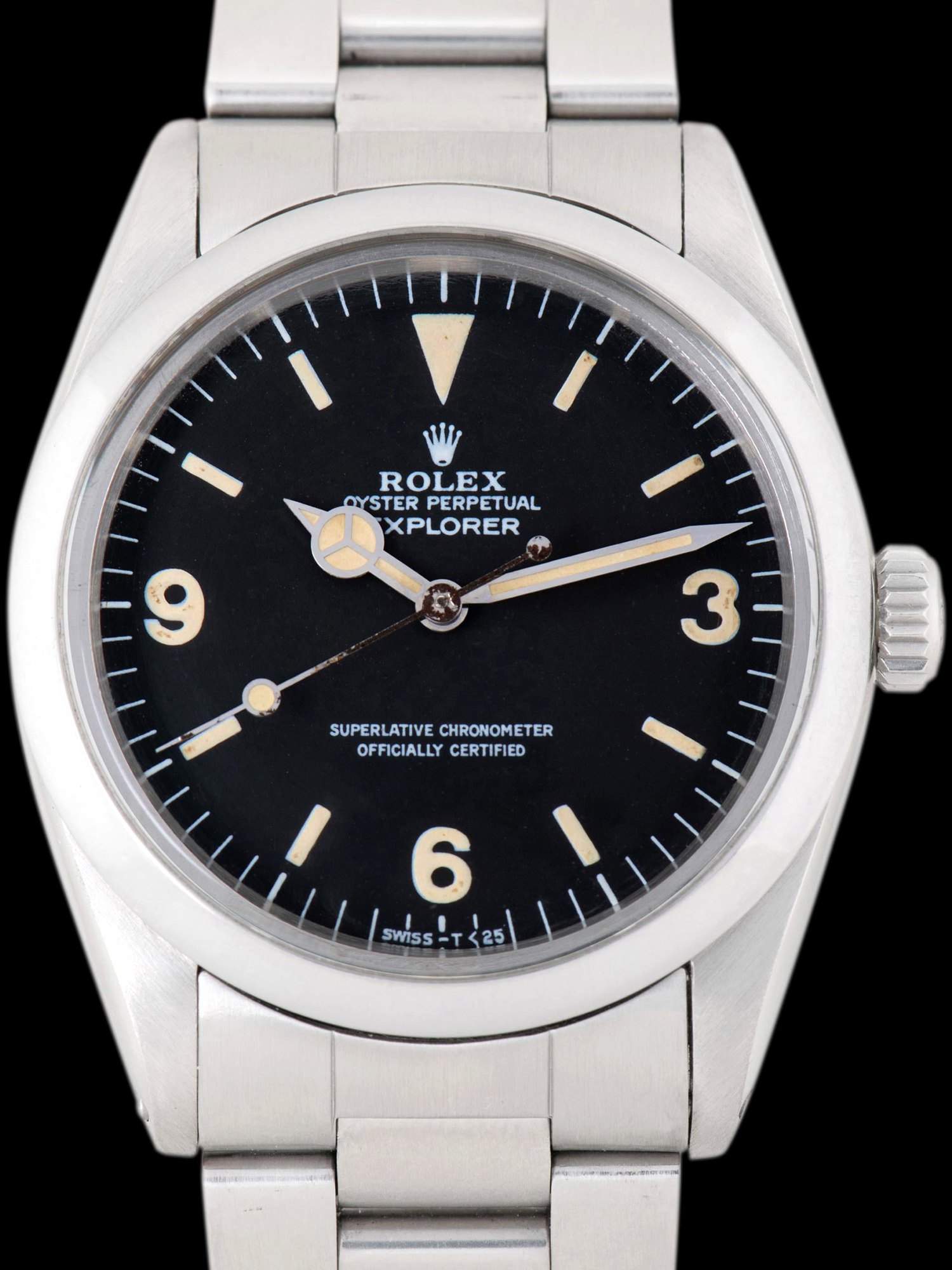 تصویر منبع؛ ساعت مچی Rolex Explorer I رفرنس 1016 با صفحه Mk V سال ۱۹۸۵