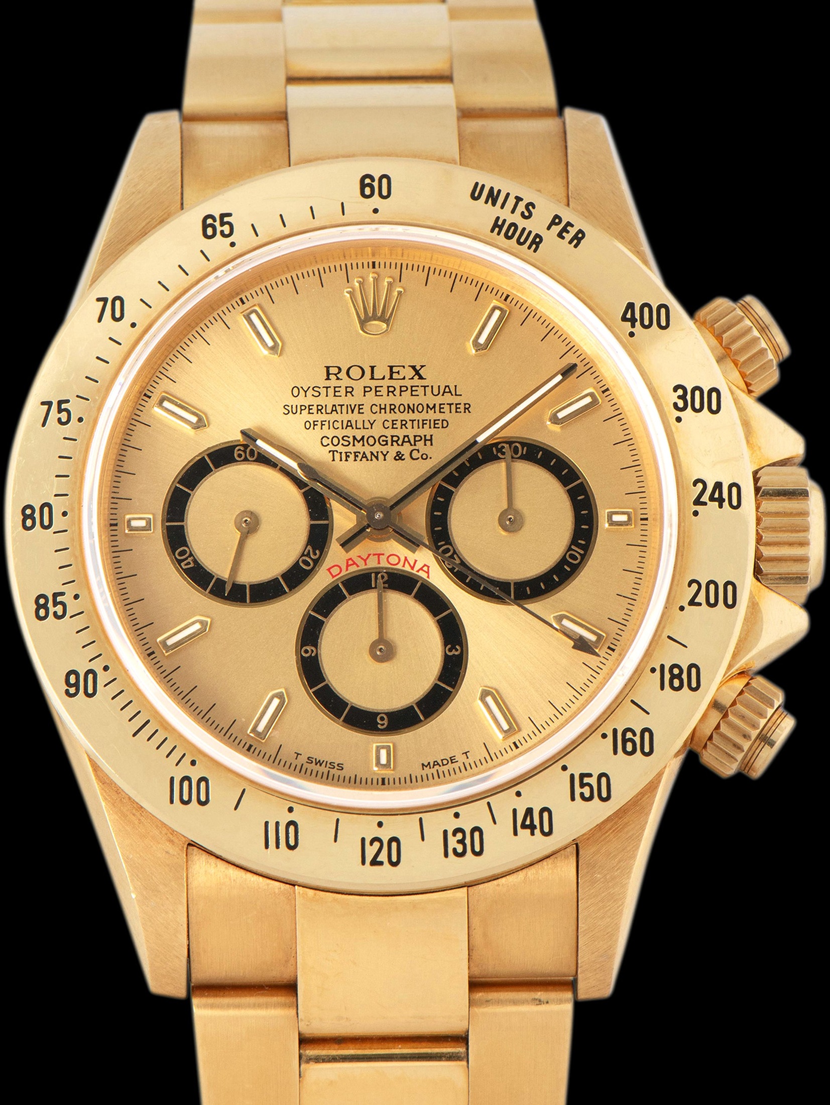 تصویر منبع؛ ساعت Rolex Daytona 'Zenith' 18K YG (Ref. 16528) با صفحه Champagne Mk. III "Tiffany & Co."