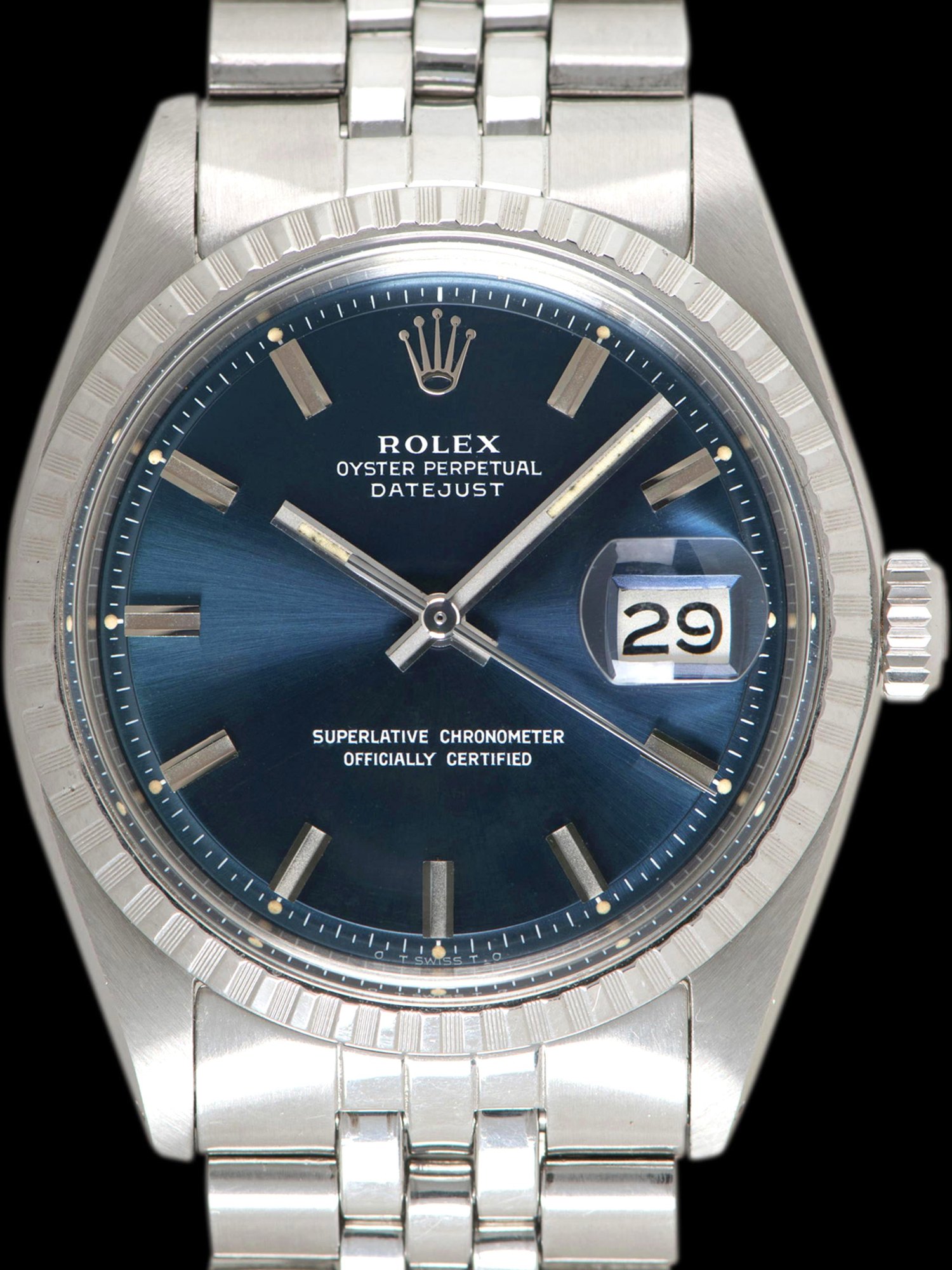 تصویر منبع؛ ساعت مچی رولکس Rolex Datejust 1603 با صفحه آبی Wide Boy Sigma مدل ۱۹۷۲