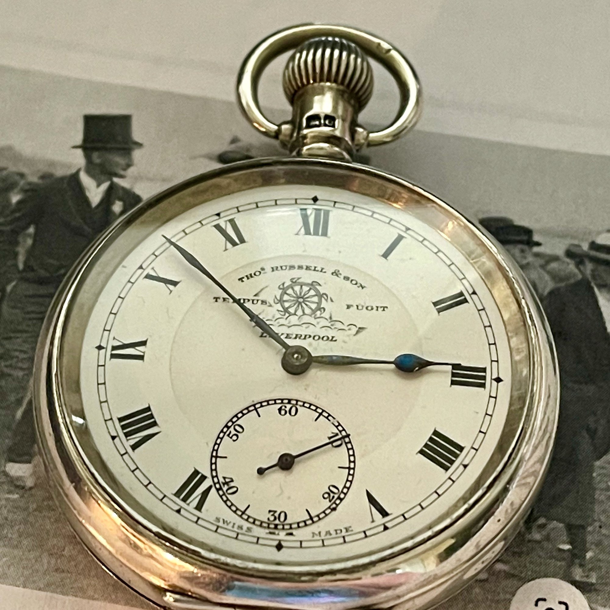 تصویر منبع؛ ساعت جیبی نقره استرلینگ Thomas Russell & Son حدود ۱۹۳۸