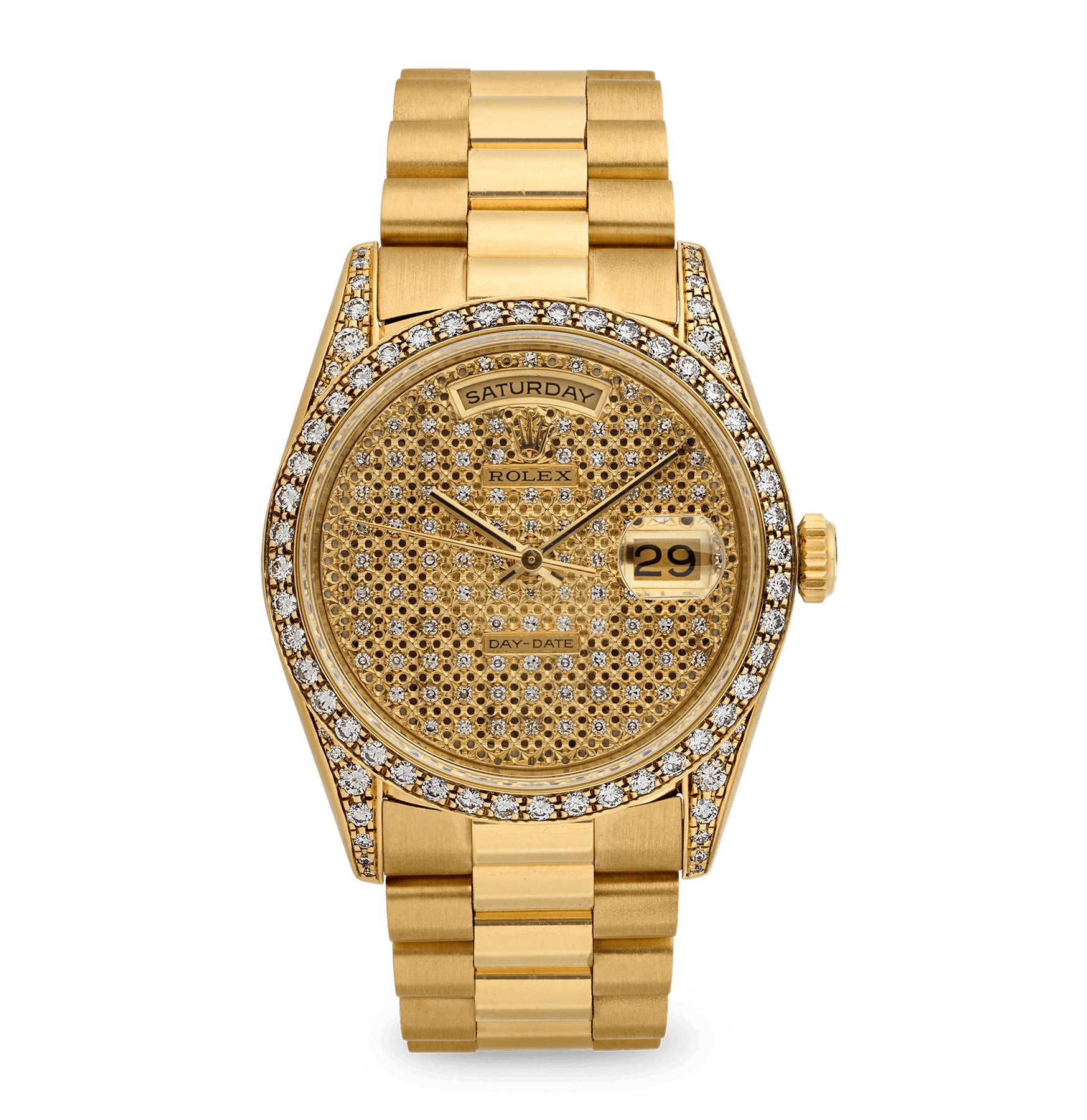 تصویر منبع؛ ساعت مچی طلا و الماس Rolex Day-Date با بند President