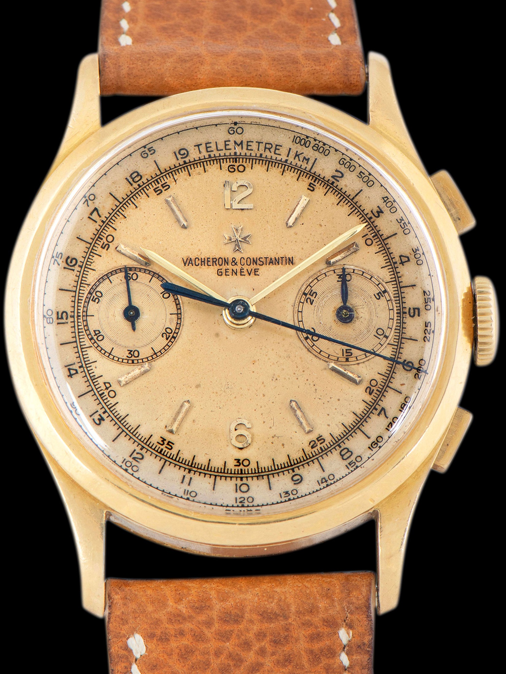 تصویر منبع؛ ساعت مچی Vacheron Constantin Chronograph 18K YG (Ref. 4072) 'Cal. 492' دهه ۱۹۵۰