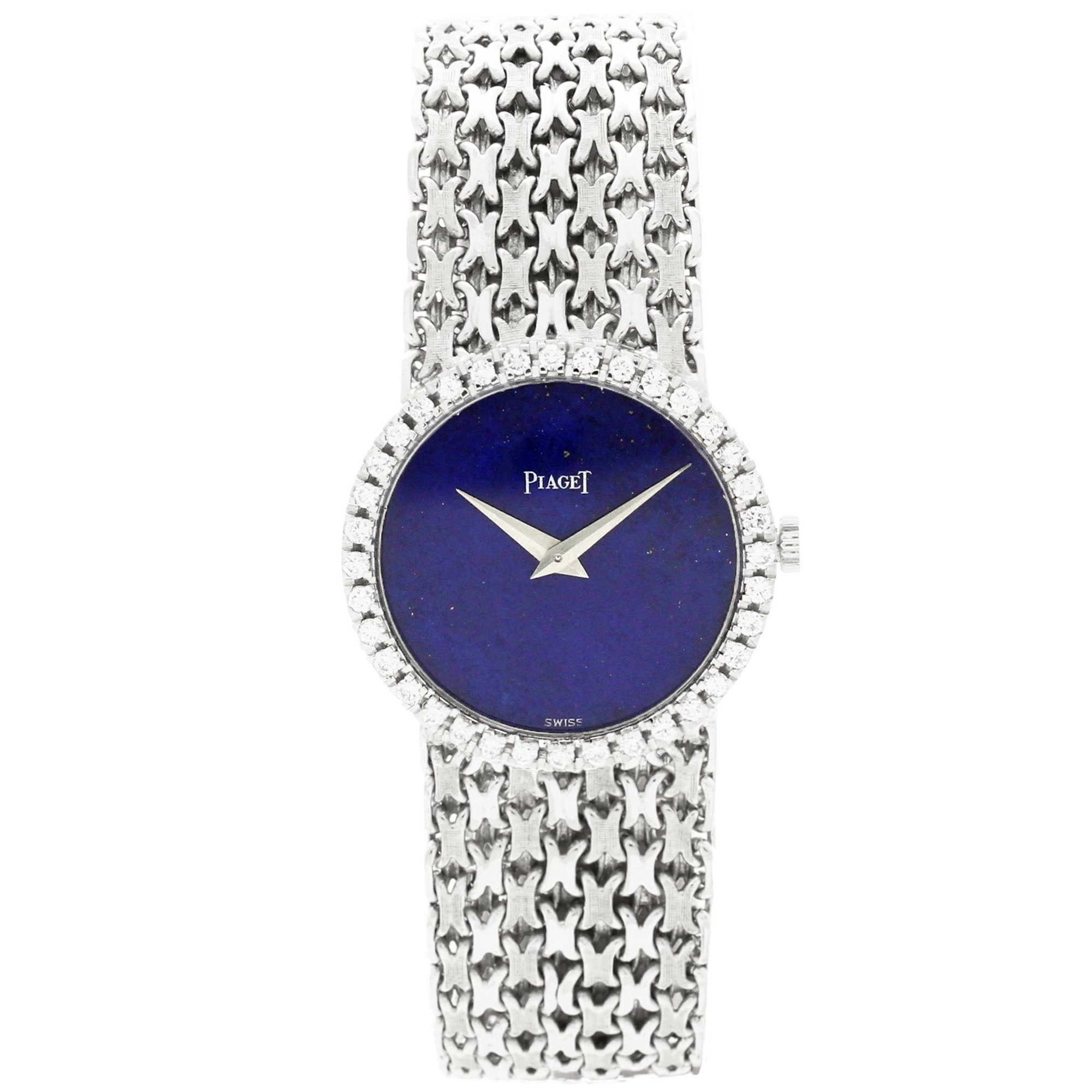 تصویر منبع؛ ساعت مچی دستبندی Piaget از طلای سفید ۱۸ عیار با صفحه لاجورد و برلیان رفرنس 926 N23