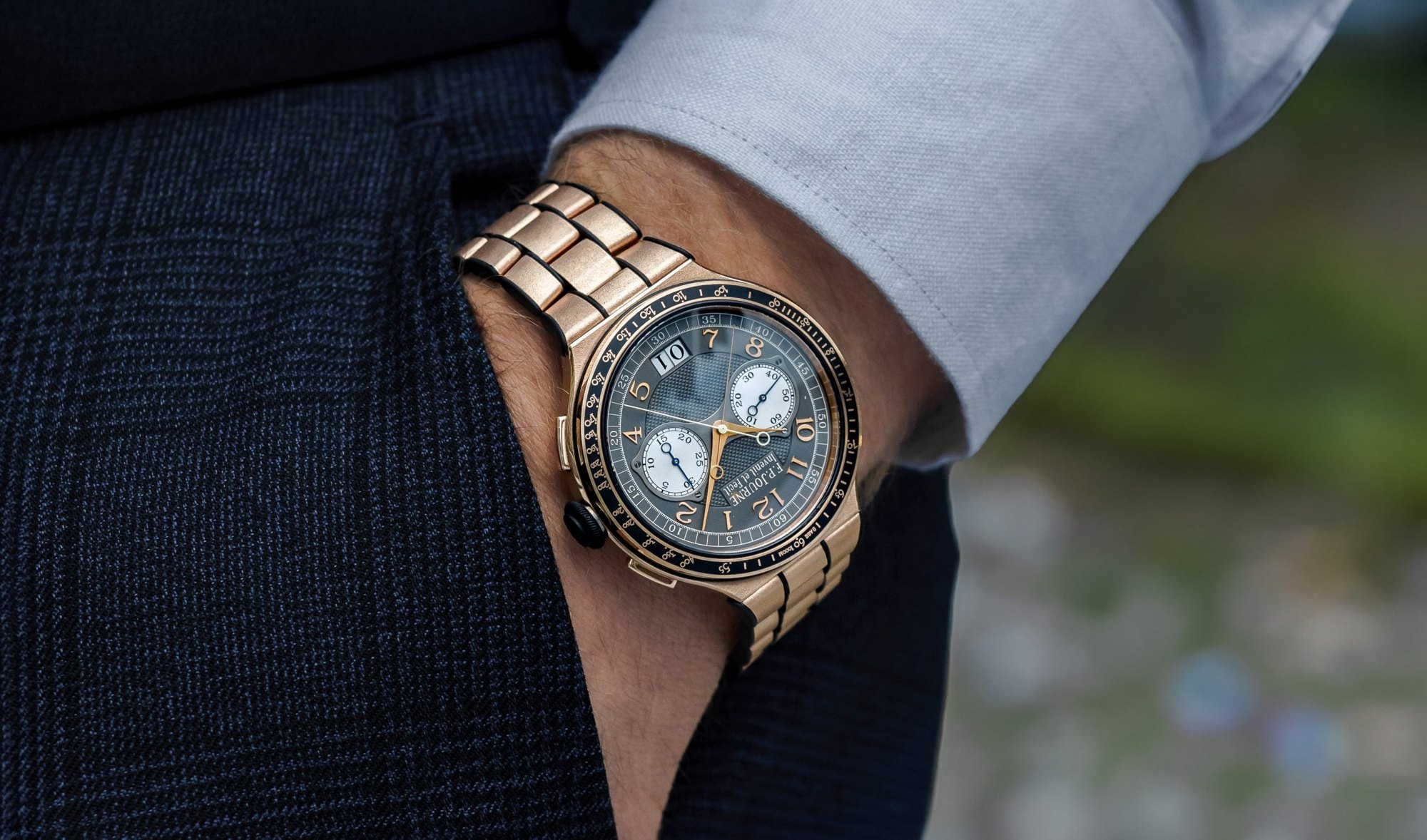 تصویر منبع؛ ساعت مچی F.P. Journe مدل Chronographe Monopoussoir Rattrapante طلای سرخ