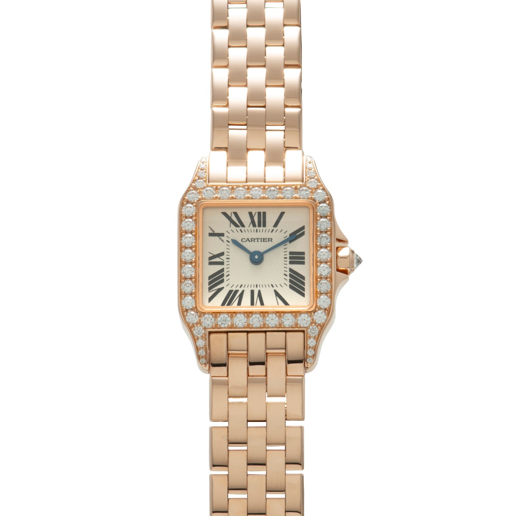 تصویر منبع؛ ساعت مچی رزگلد Cartier Santos Demoiselle با بزل الماسنشان