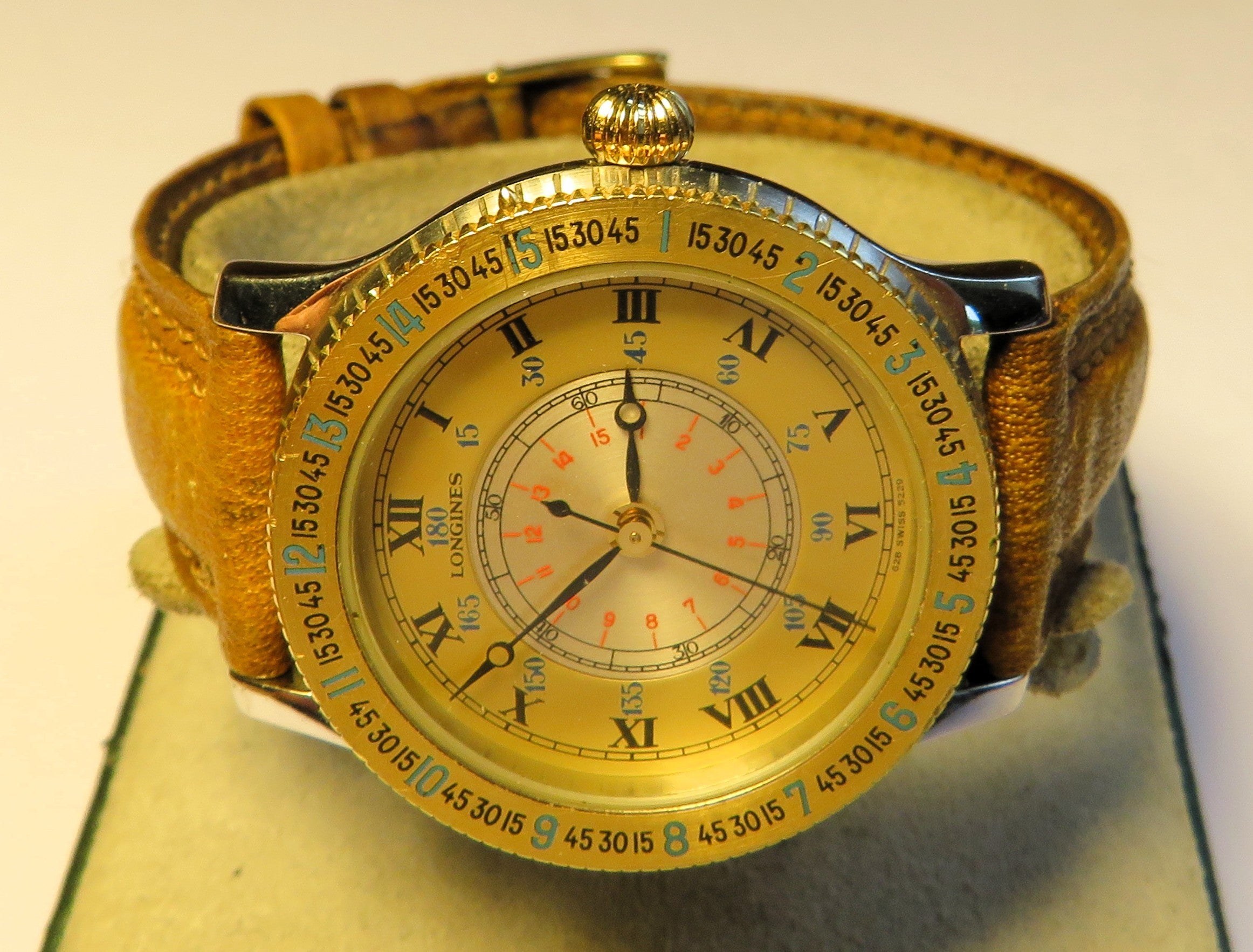 ساعت مچی خلبانی Longines لیندبرگ Hour Angle قاب استیل با زه طلای توپر حدود ۱۹۹۰