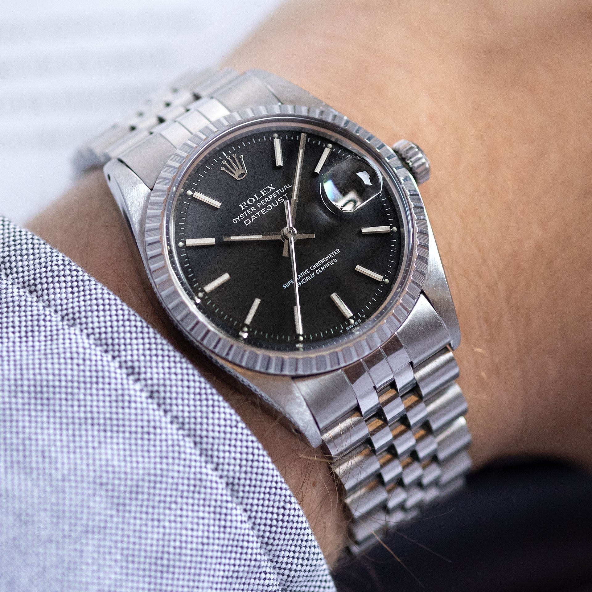 تصویر منبع؛ ساعت مچی Rolex Datejust 1603 با صفحه مشکی