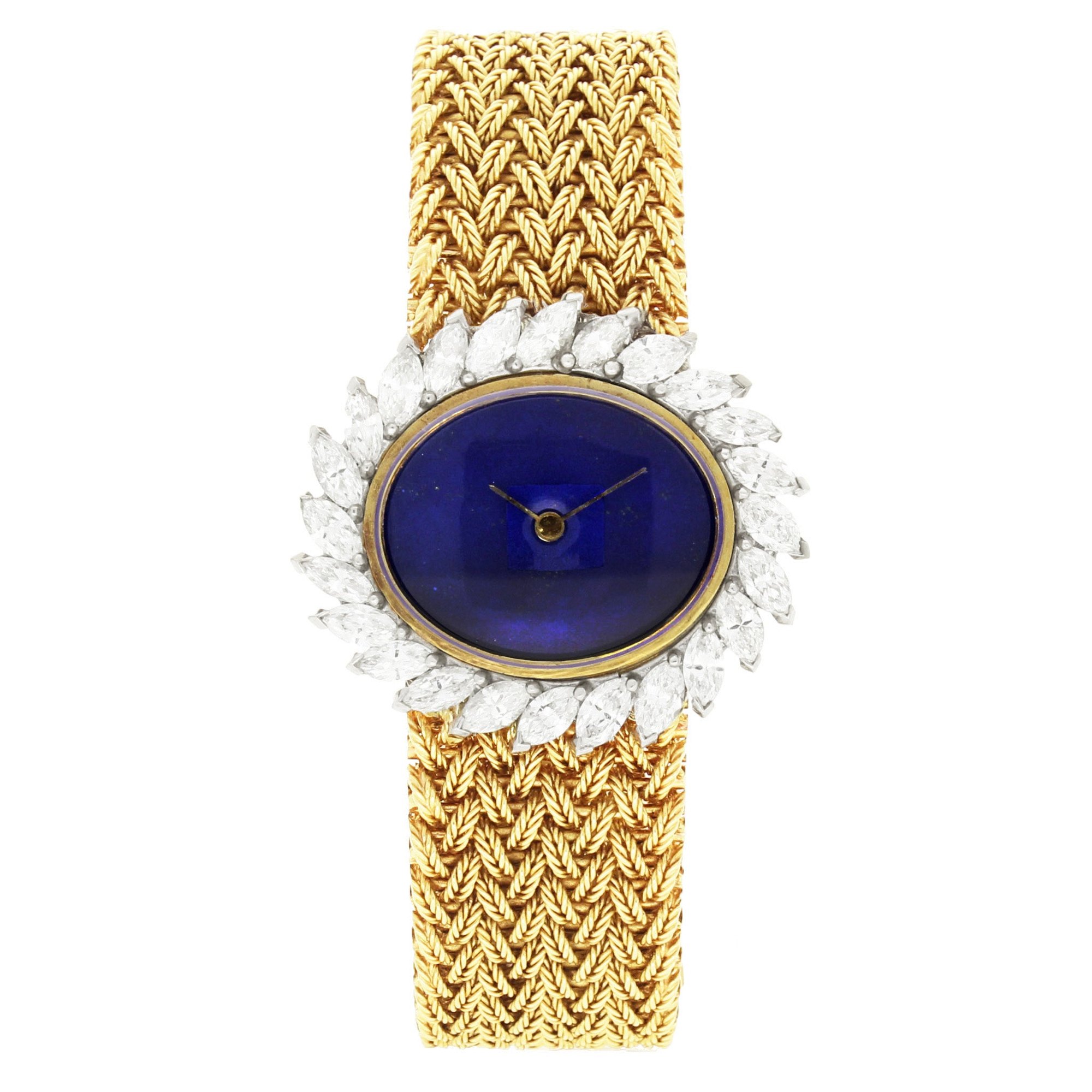 تصویر منبع؛ ساعت مچی دستبندی Ulysse Nardin از طلای ۱۸ عیار با صفحه لاجورد و الماس