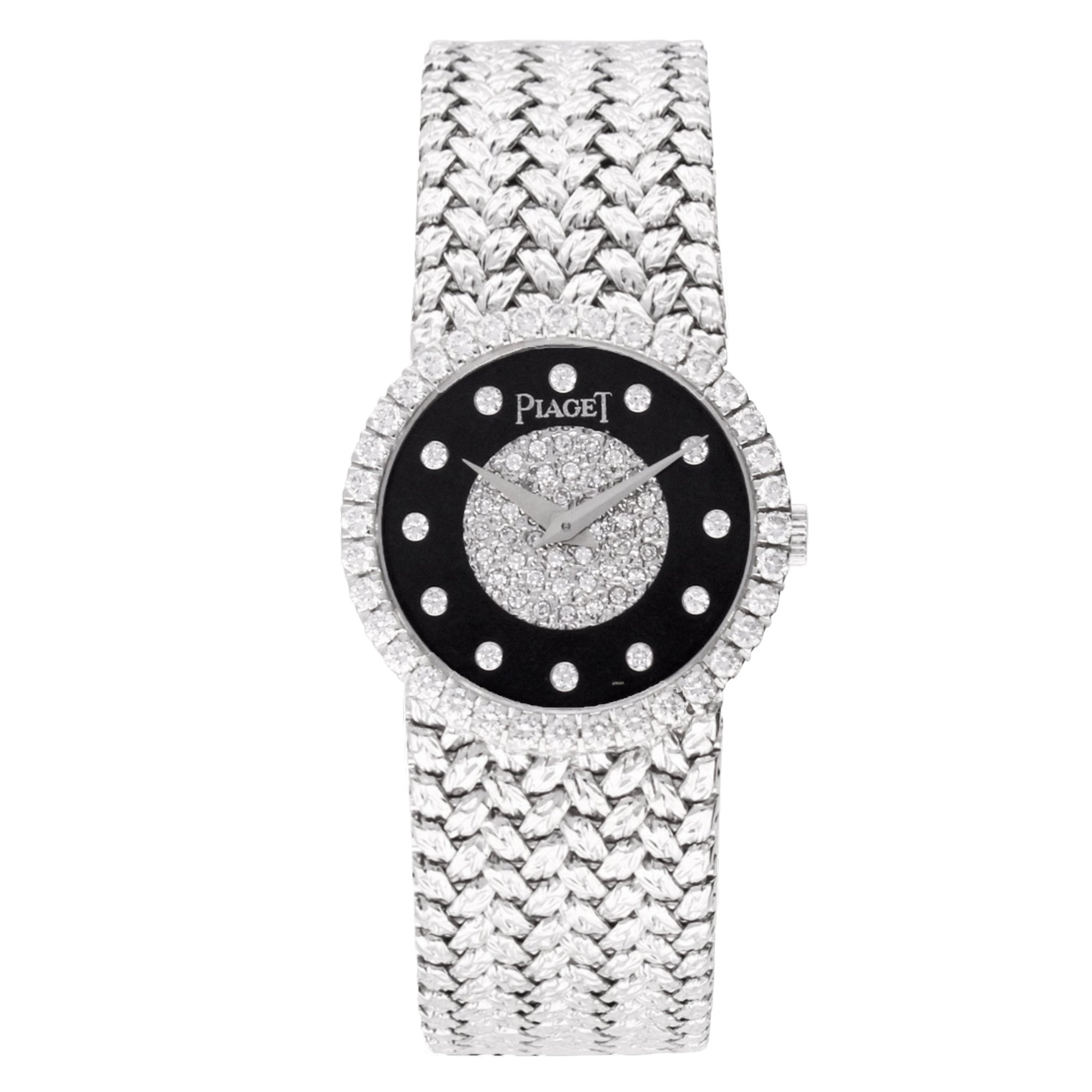 تصویر منبع؛ ساعت مچی طلا سفید ۱۸ عیار Piaget رفرنس 9706 D2 با صفحه عقیق سیاه و الماس