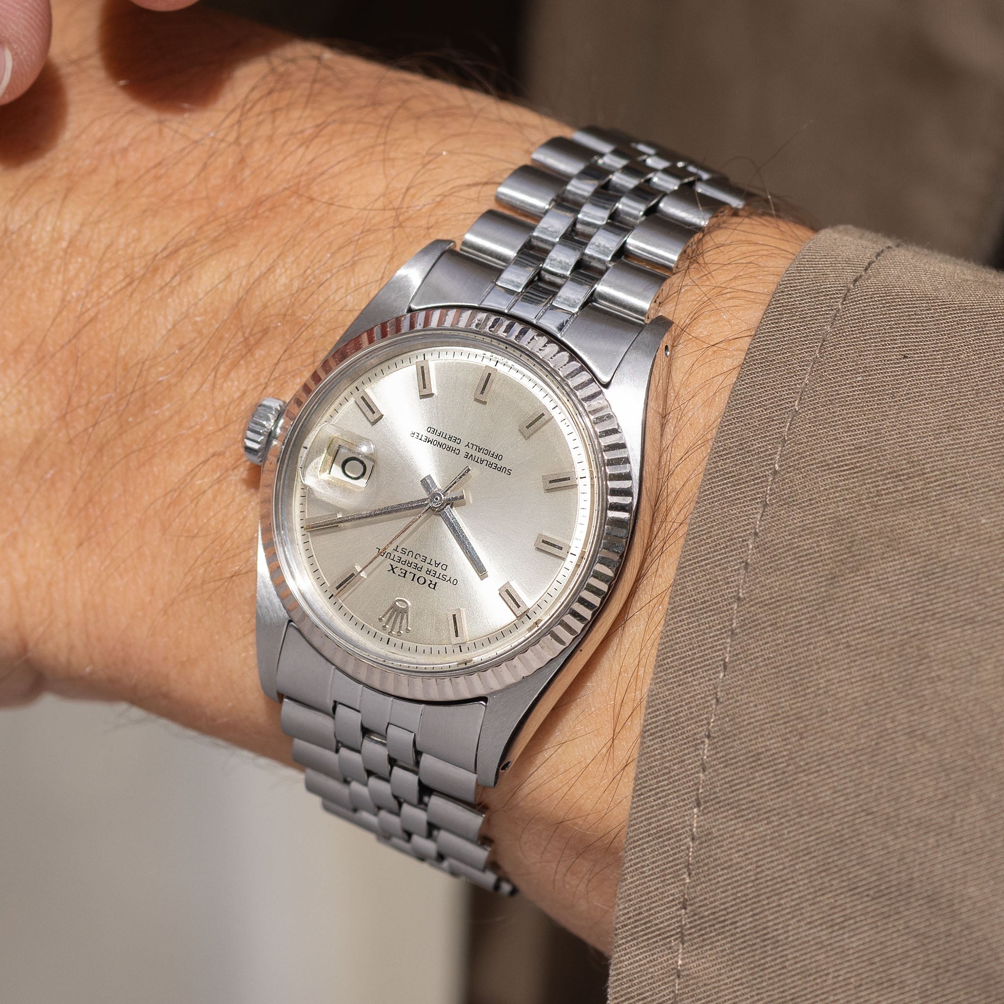 ساعت مچی رولکس Rolex Datejust رفرنس 1601 با صفحه بلوک مارکر سینگر متعلق به سال ۱۹۶۸