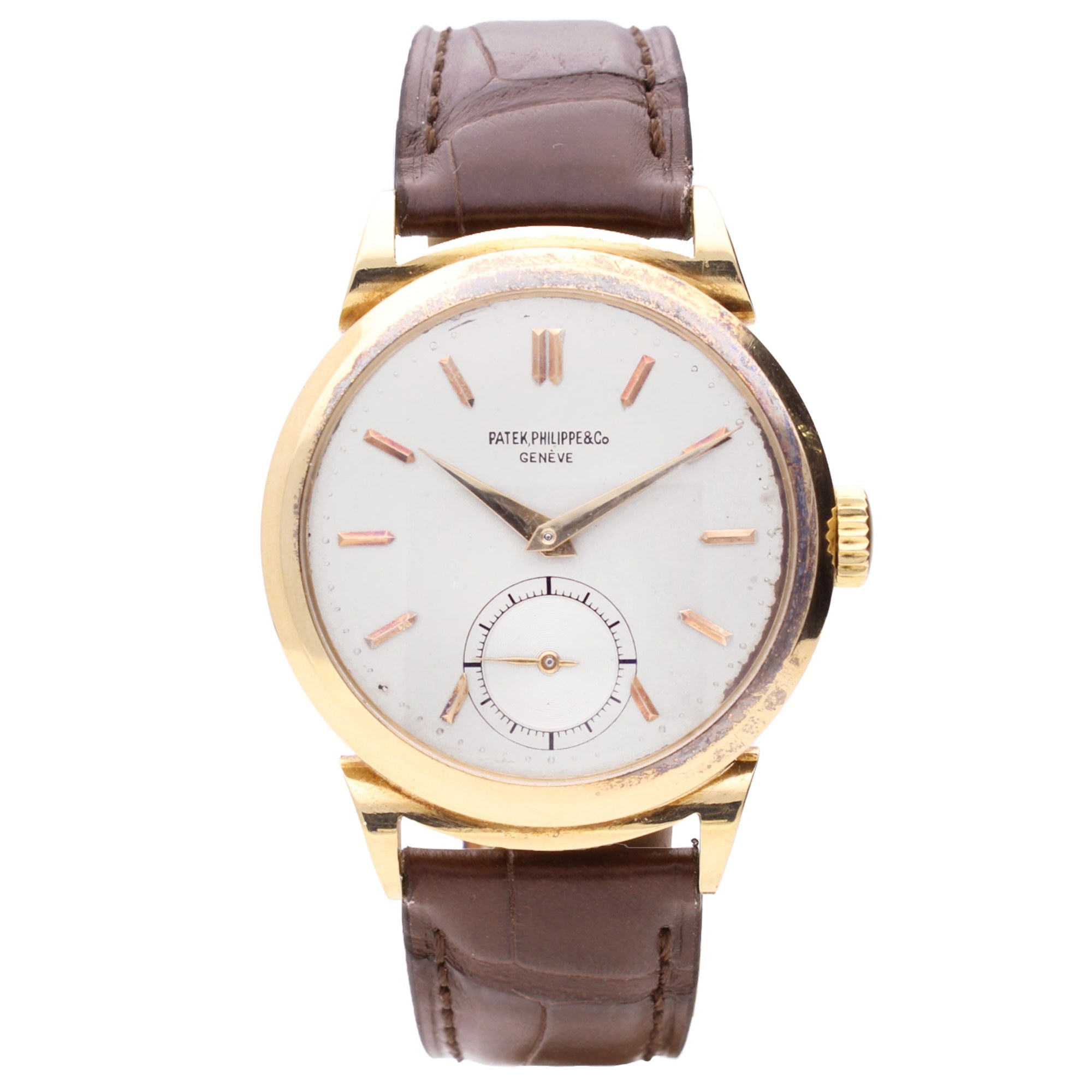 تصویر منبع؛ ساعت مچی Patek Philippe Calatrava طلای زرد ۱۸ عیار رفرنس 1491، ۱۹۴۸