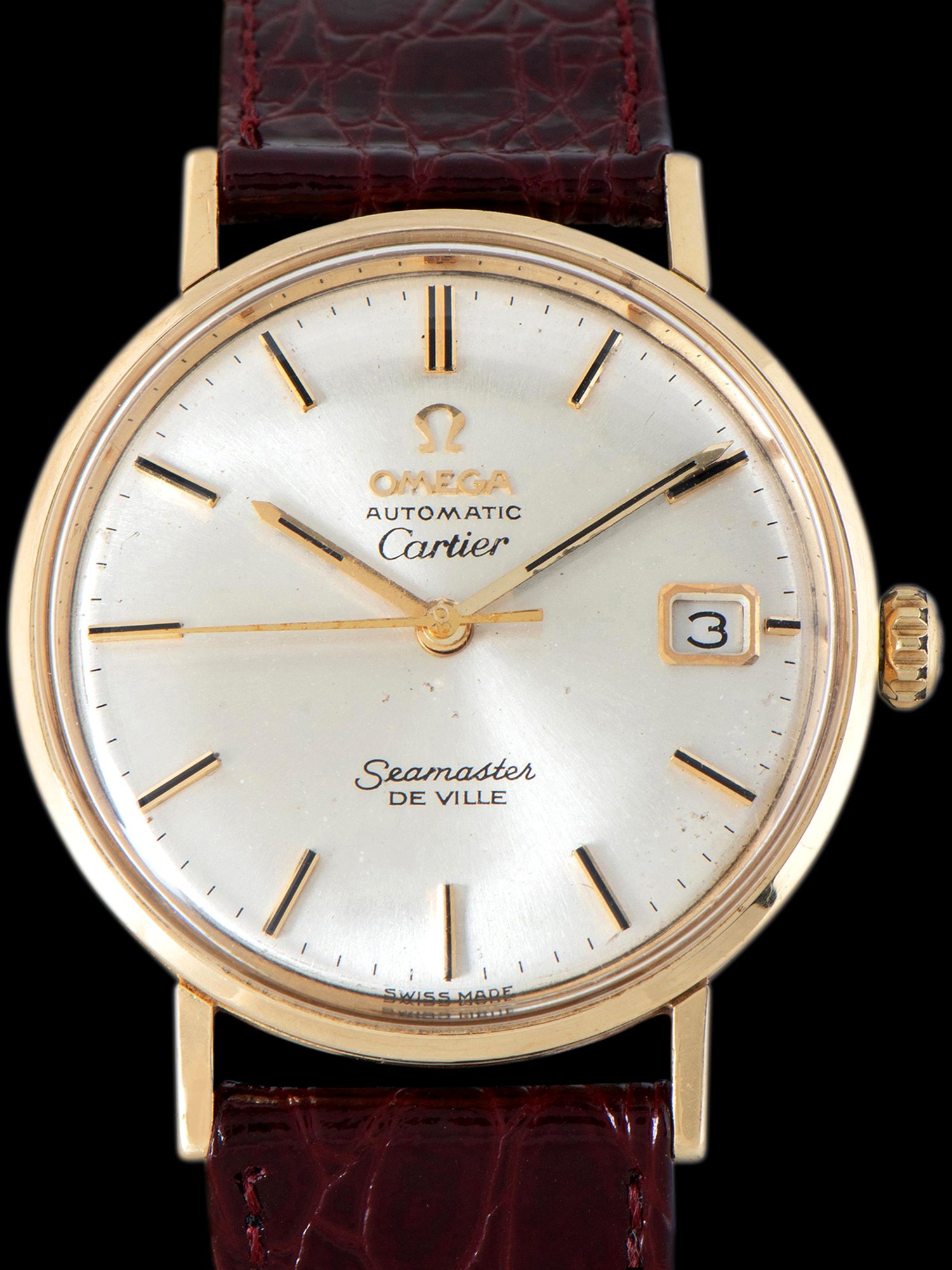 تصویر منبع؛ ساعت مچی Omega Seamaster De Ville طلای ۱۴ عیار با صفحه دو امضایی Cartier رفرنس KL 6610