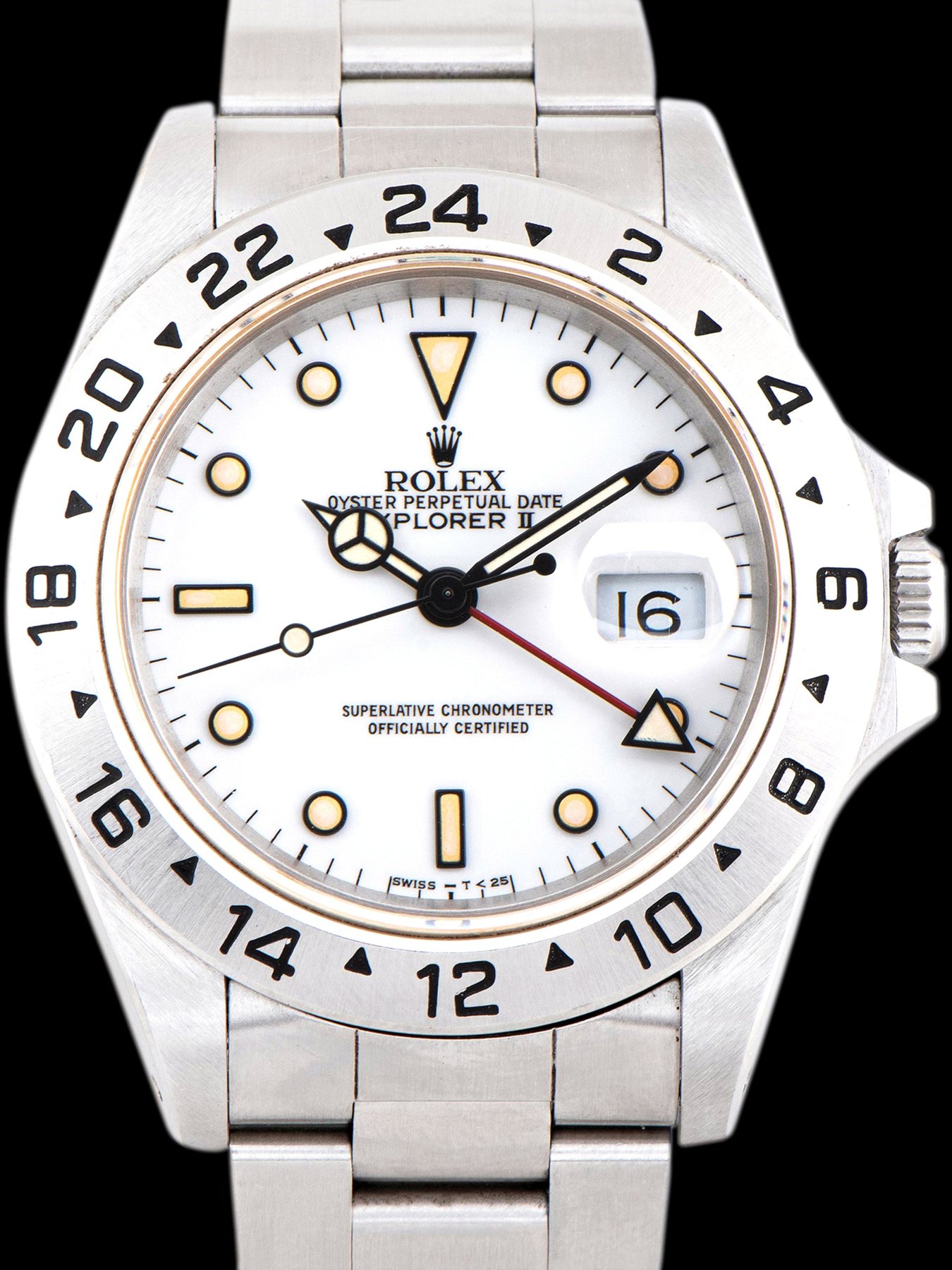 تصویر منبع؛ ساعت Rolex Explorer II رفرنس 16570 مدل ۱۹۹۱، صفحه سفید Polar «Chi Chi»، پولیشنشده به توصیف منبع