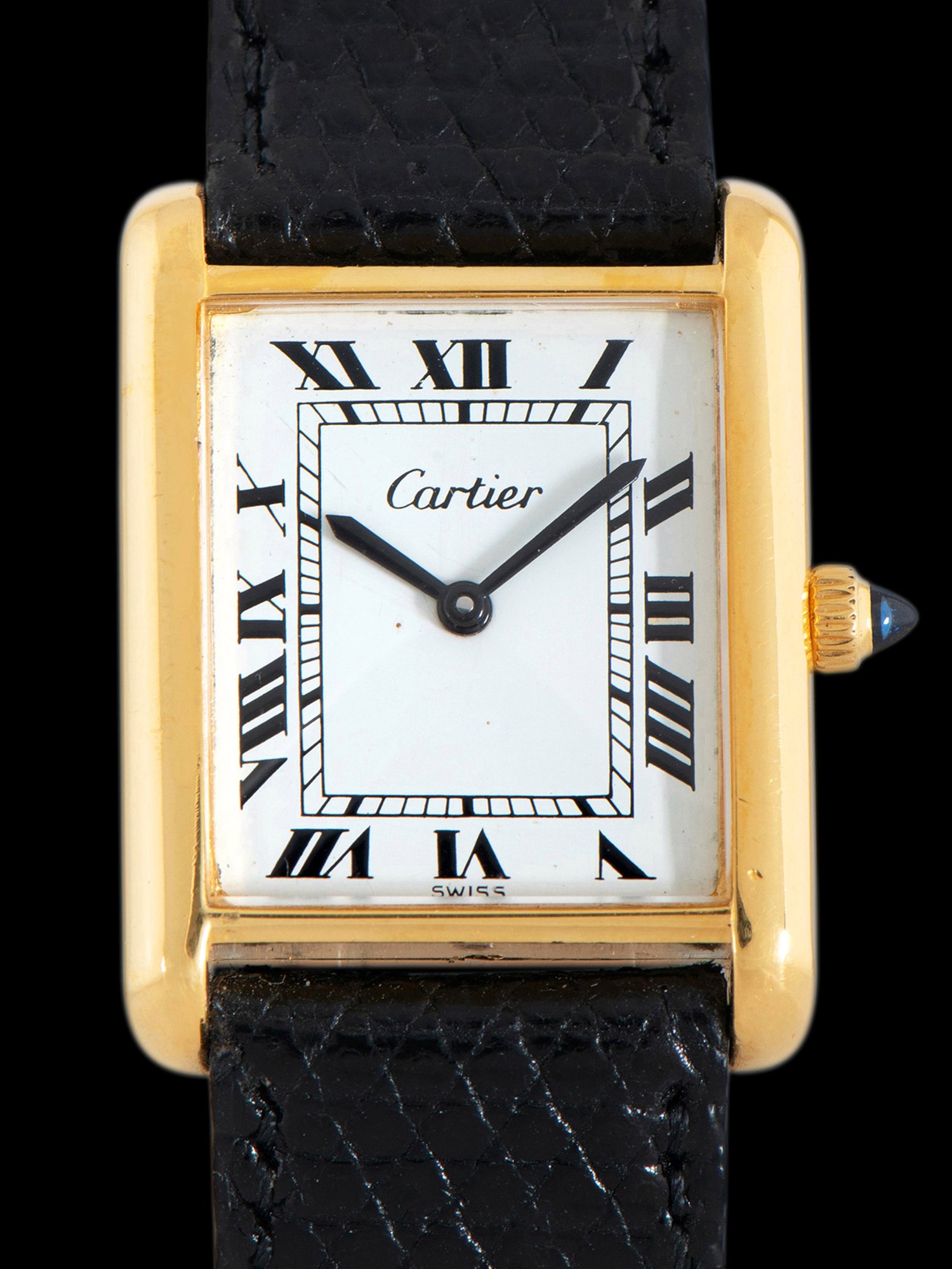 تصویر منبع؛ ساعت مچی Cartier Tank Manual Wind با روکش طلا متعلق به دهه ۱۹۸۰