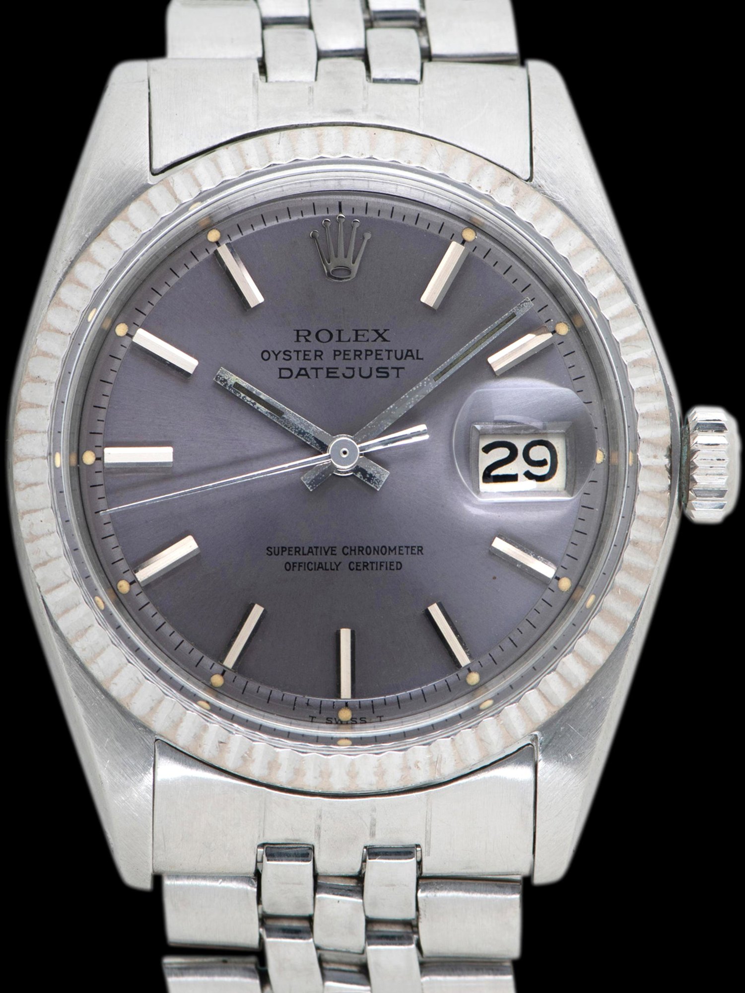 تصویر منبع؛ ساعت مچی وینتیج رولکس Rolex Datejust رفرنس 1601 با صفحه یاسی (Lavender)