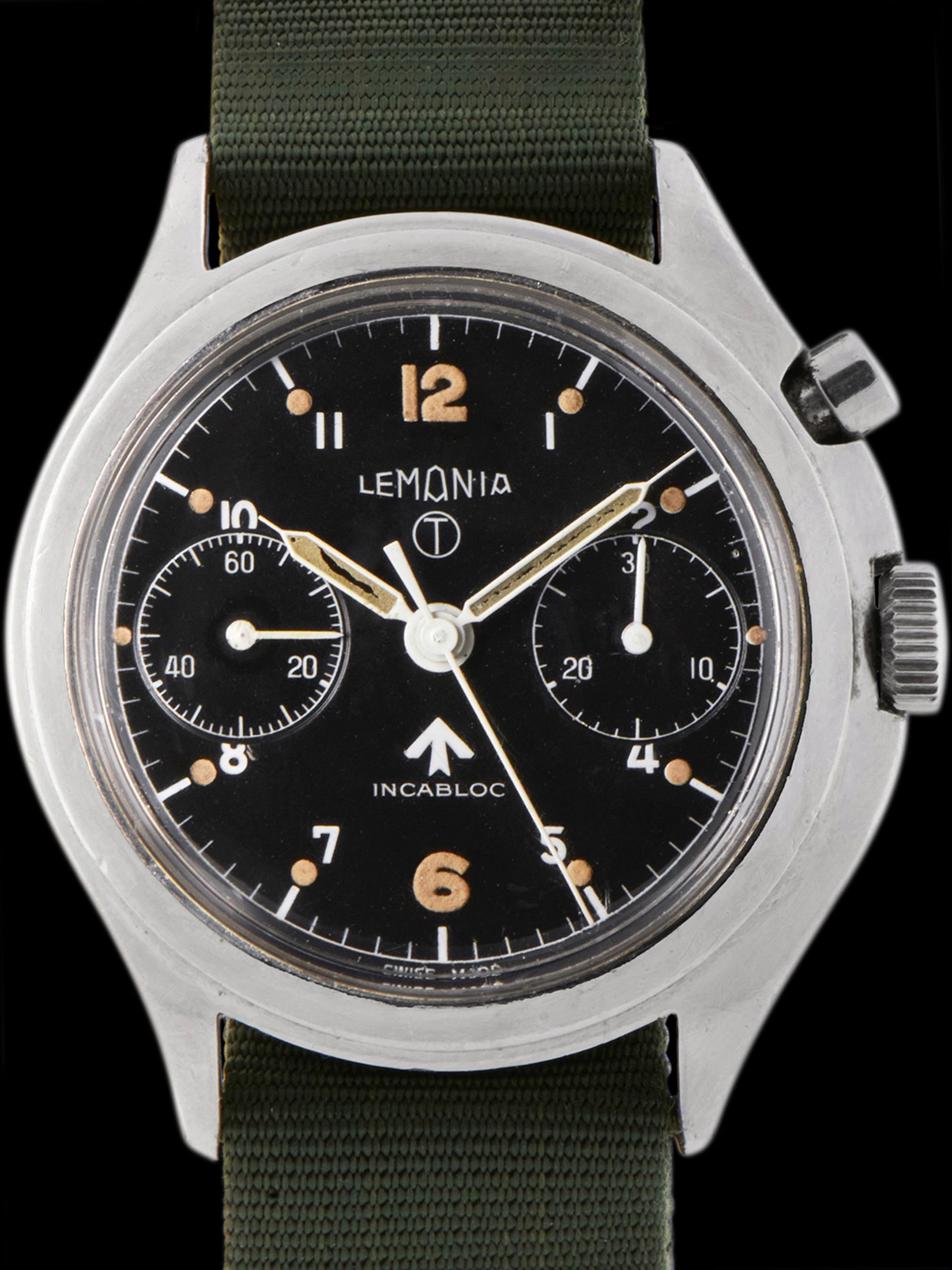تصویر منبع؛ ساعت مچی Lemania Royal Air Force Mono-Pusher Chronograph رفرنس 6BB/924-3306 مدل Series III