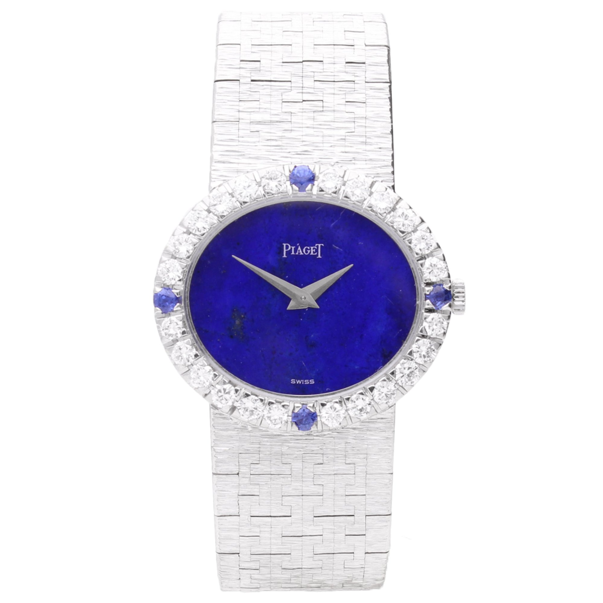 تصویر منبع؛ ساعت مچی Piaget رفرنس 9804 از طلای سفید با صفحه لاجورد و بزل برلیان
