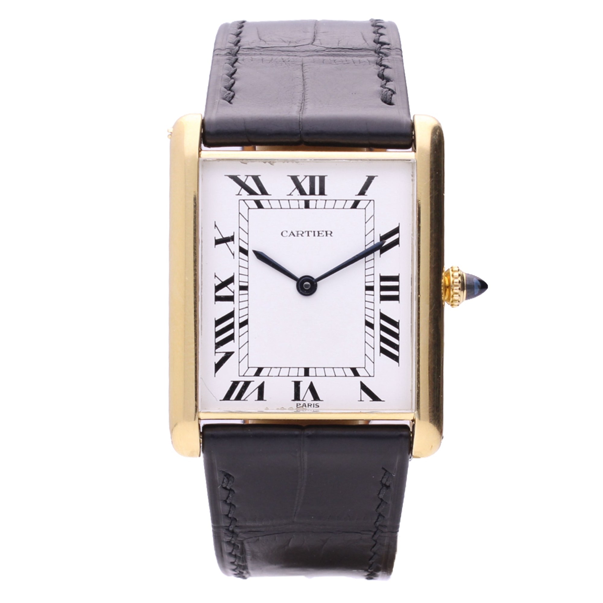تصویر منبع؛ ساعت مچی اتوماتیک طلای ۱۸ عیار Cartier Jumbo Tank، دهه ۱۹۷۰