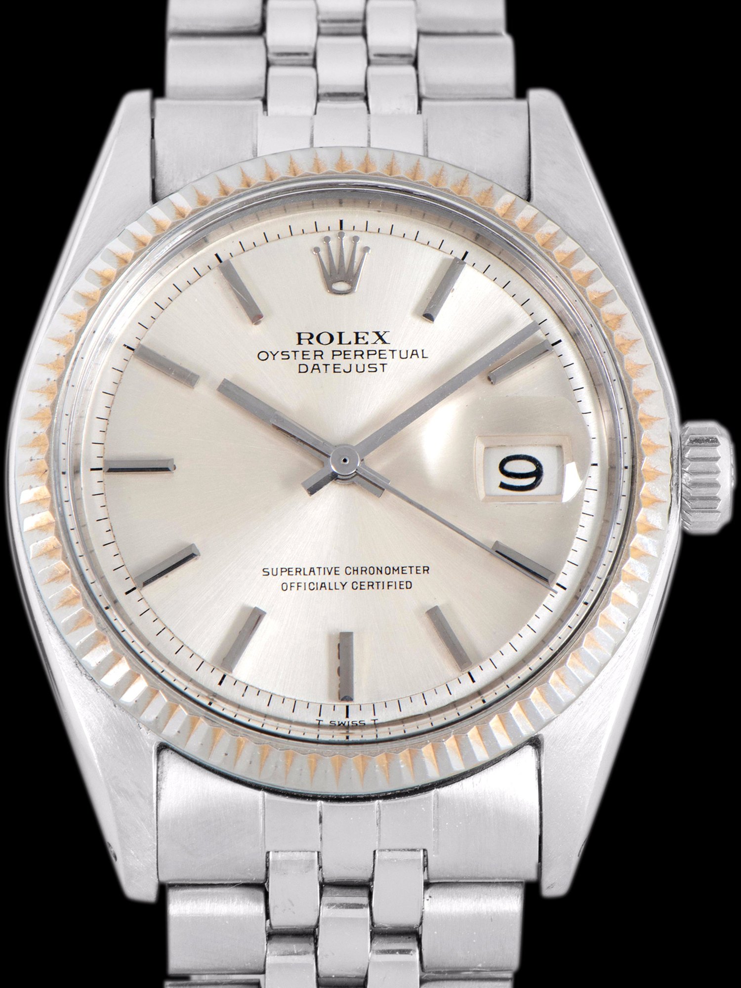 تصویر منبع؛ ساعت مچی Rolex Datejust رفرنس 1601 ساخت ۱۹۶۹ با صفحه پایپن نقرهای