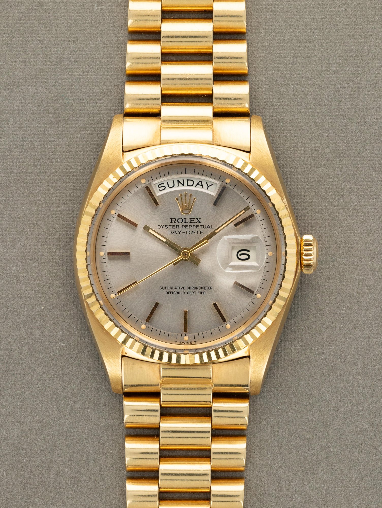 تصویر منبع؛ ساعت مچی Rolex Day-Date Ref. 1803 با صفحه آفتابی خاکستری