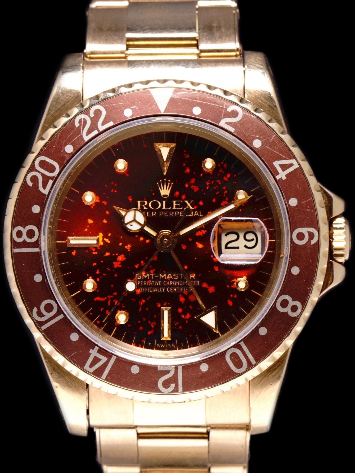 تصویر منبع؛ ساعت مچی Rolex GMT-Master رفرنس 16758 از طلای زرد ۱۸ عیار مدل ۱۹۸۱
