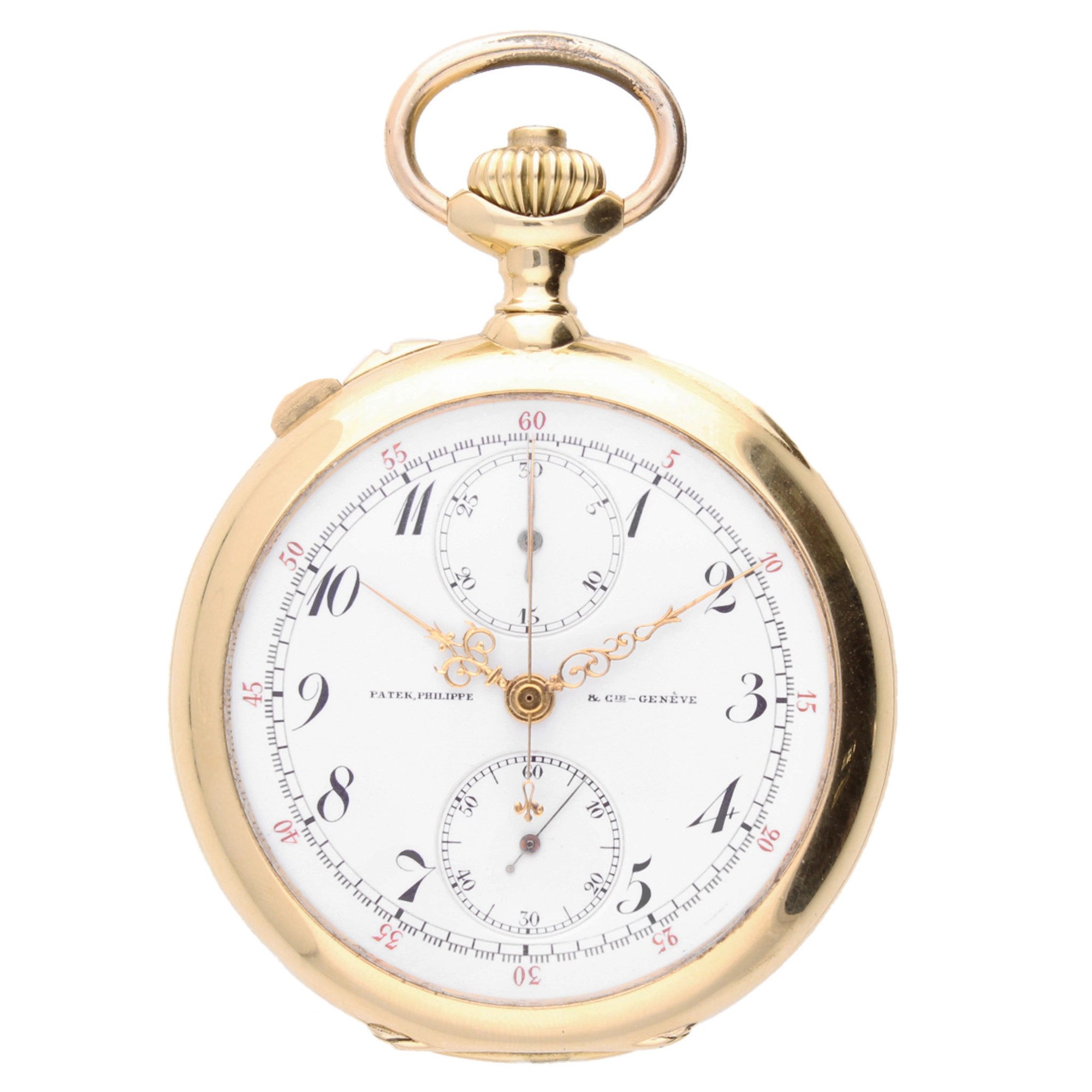 تصویر منبع؛ ساعت جیبی کرنوگراف اسپلیت سکند Patek Philippe طلای ۱۸ عیار، ۱۹۰۴