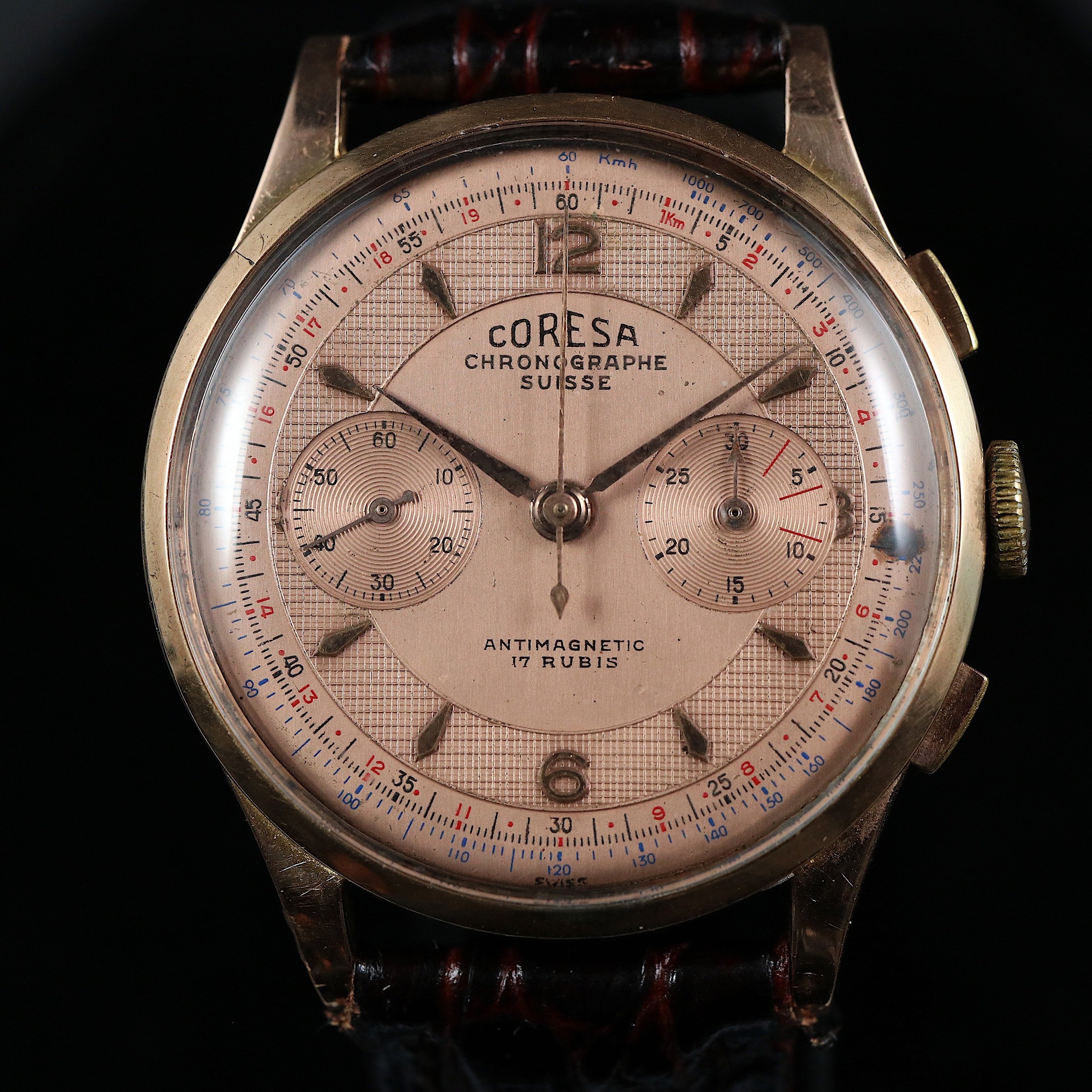 تصویر منبع؛ ساعت مچی Coresa Chronographe Suisse - 18K YG - Landeron 54