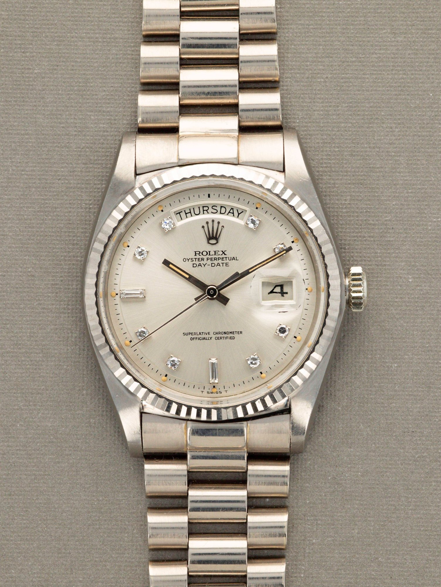 تصویر منبع؛ ساعت مچی Rolex Day-Date رفرنس 1803 با صفحه الماس Pumpkin
