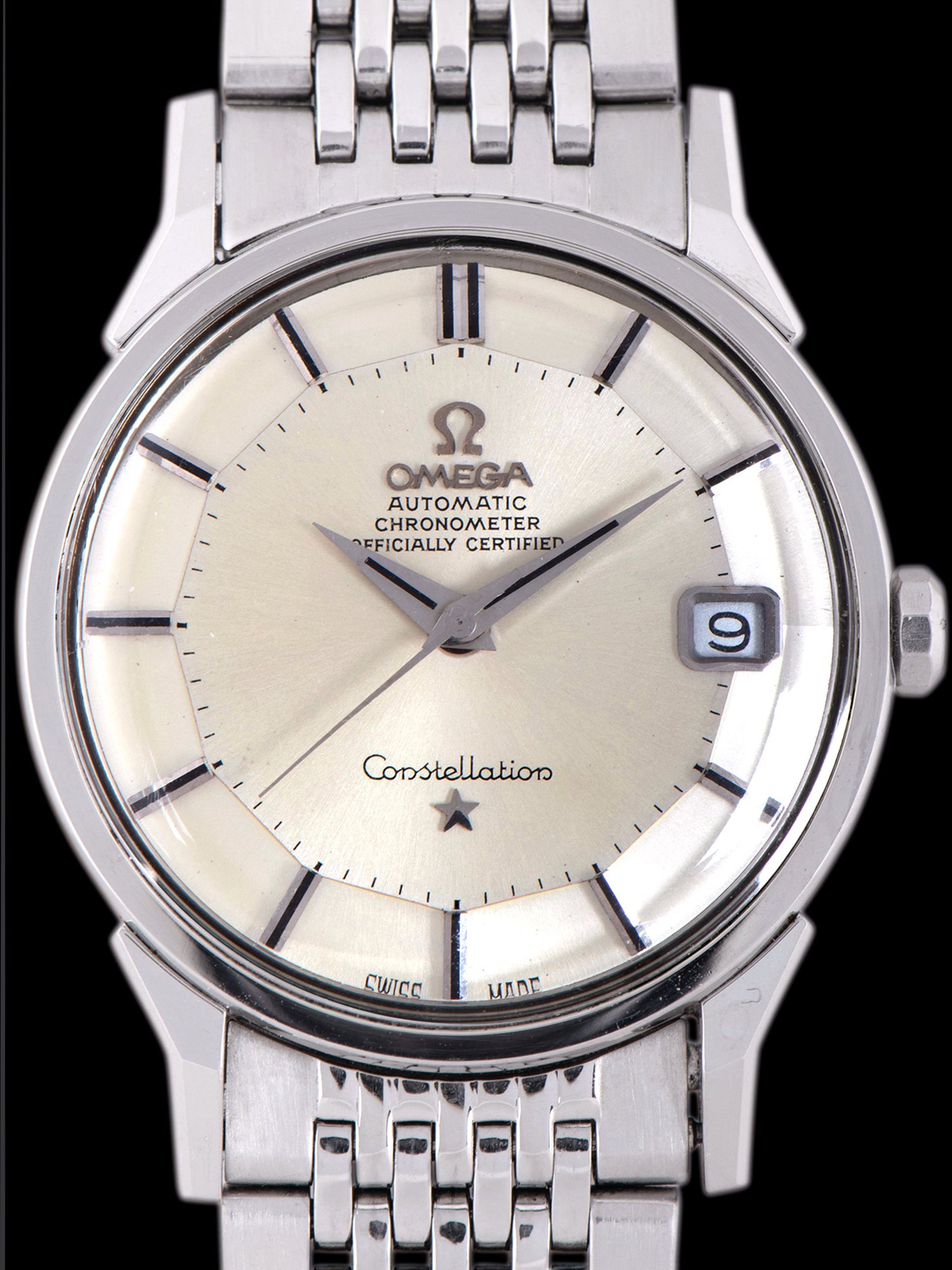 تصویر منبع؛ ساعت امگا Omega Constellation رفرنس 168.005 با صفحه پای-پن (۱۹۷۱)