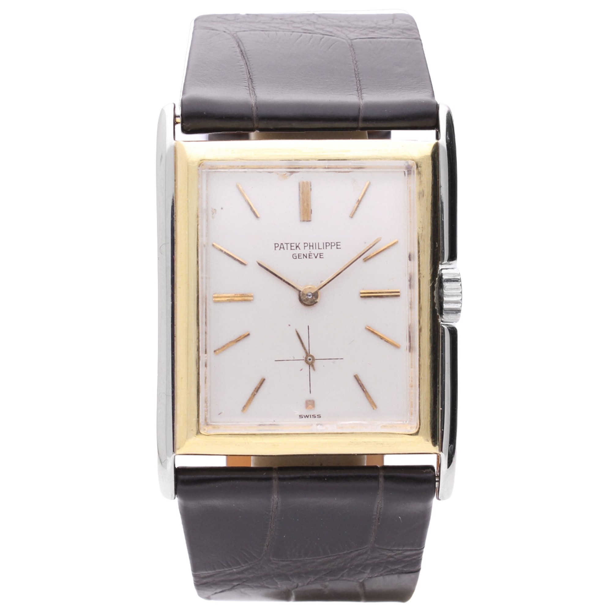 تصویر منبع؛ ساعت مچی مستطیلی Patek Philippe از طلای زرد و سفید ۱۸ عیار