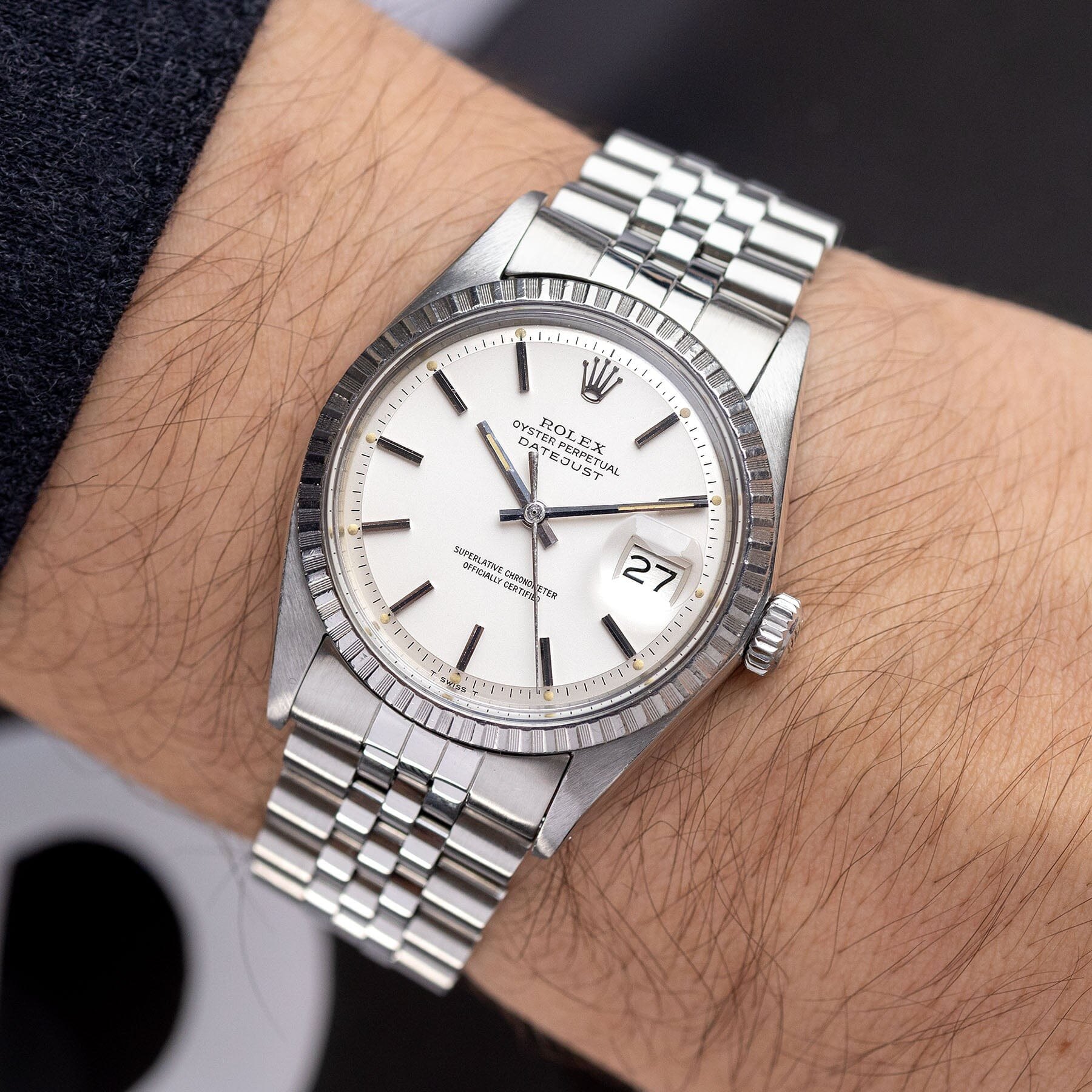 تصویر منبع؛ ساعت مچی وینتیج Rolex Datejust رفرنس 1603 با صفحه مات خاکستری روشن