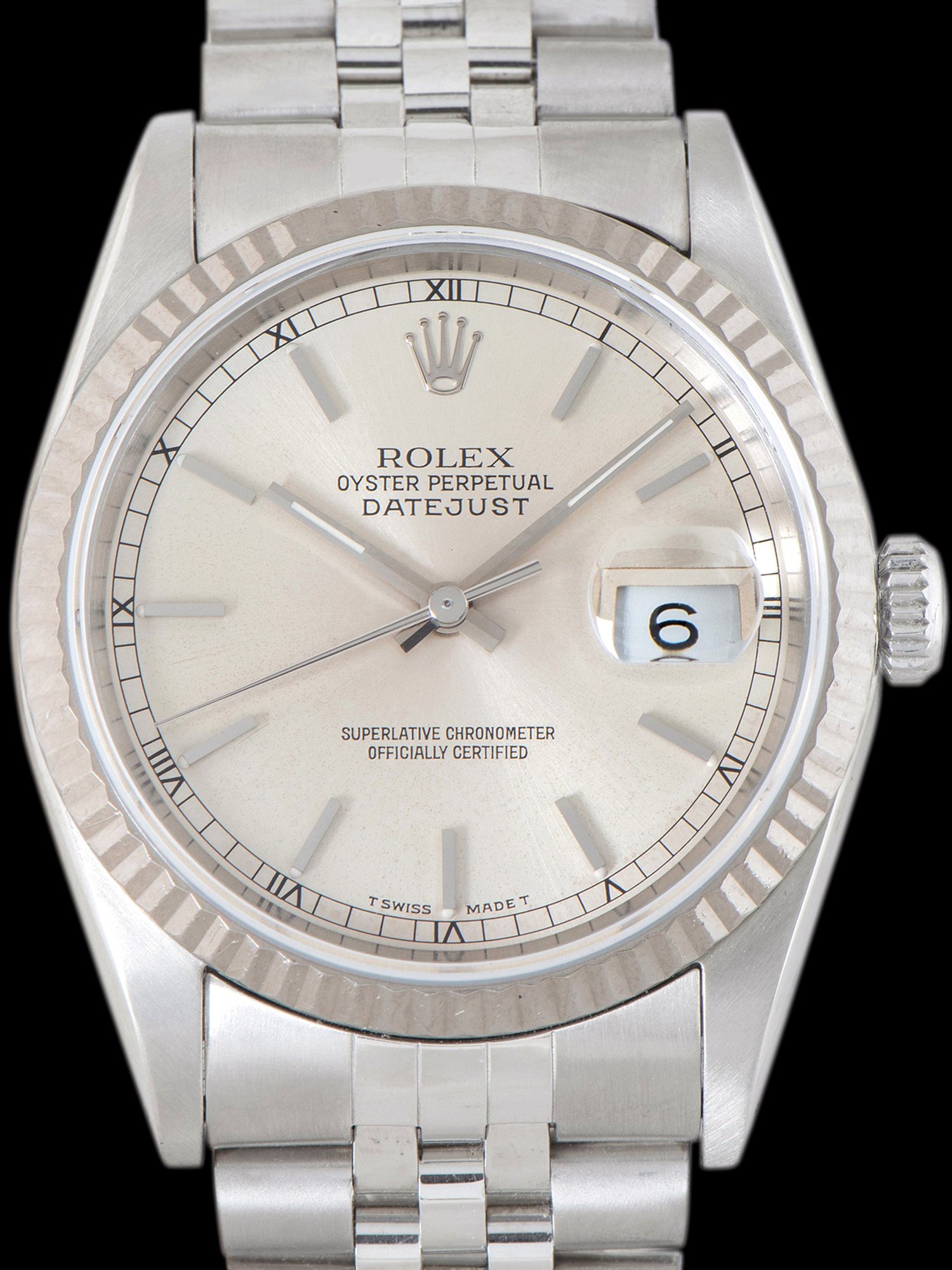 تصویر منبع؛ ساعت مچی Rolex Datejust رفرنس 16234 با صفحه نقرهای سال ۱۹۹۰