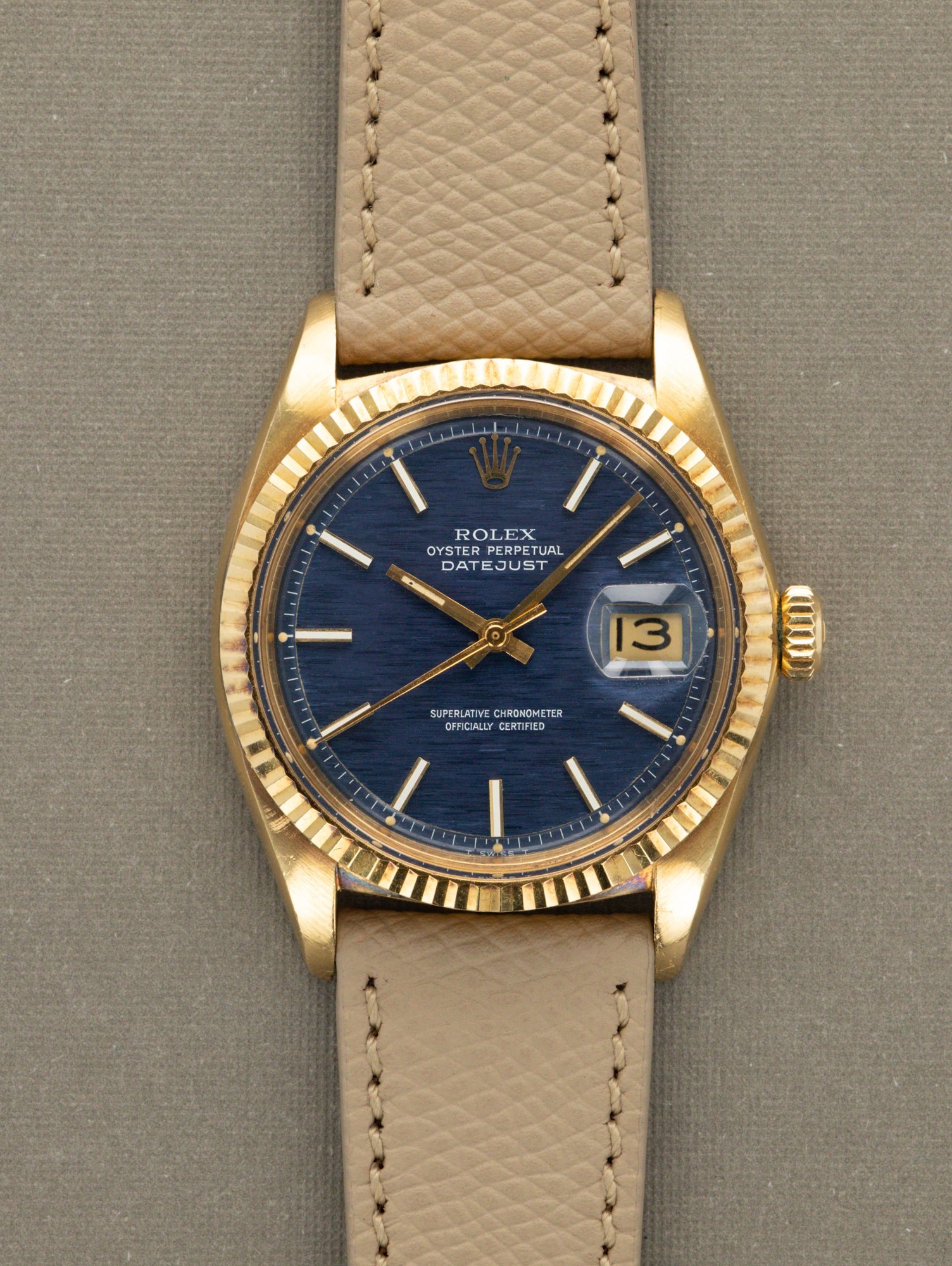 تصویر منبع؛ ساعت مچی Rolex Datejust رفرنس 1601/8 با صفحه آبی موزانیکی