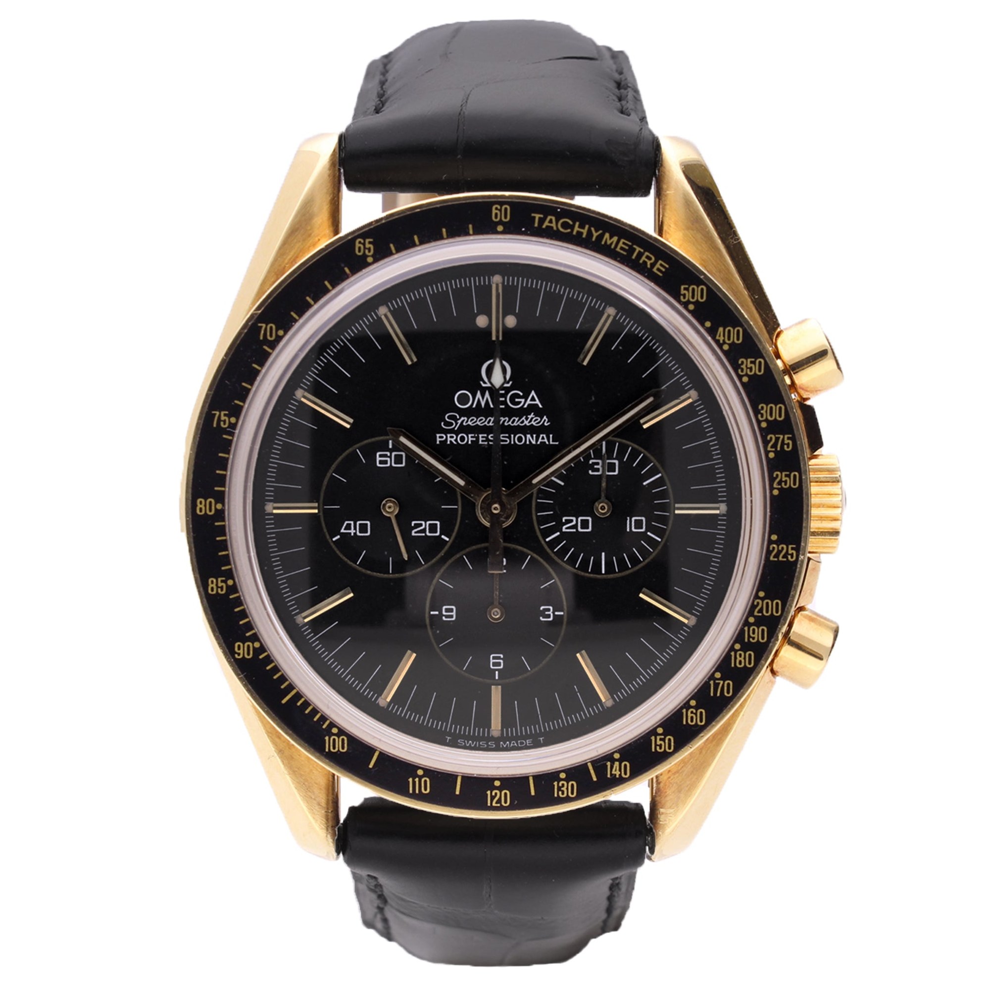 تصویر منبع؛ ساعت کرونوگراف طلای ۱۸ عیار OMEGA Speedmaster 'Jubilee' رفرنس 145.0052، ۱۹۹۲