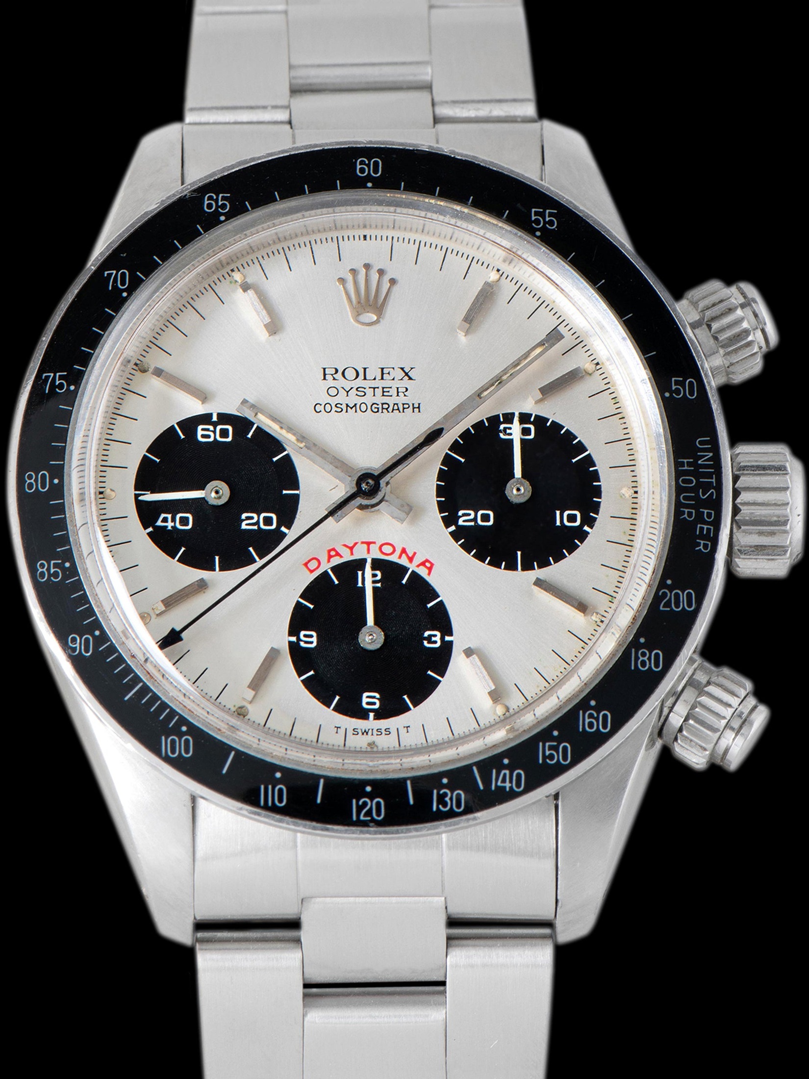 تصویر منبع؛ ساعت Rolex Daytona (Ref. 6263) با صفحه نقرهای "Big Red" مدل ۱۹۸۳